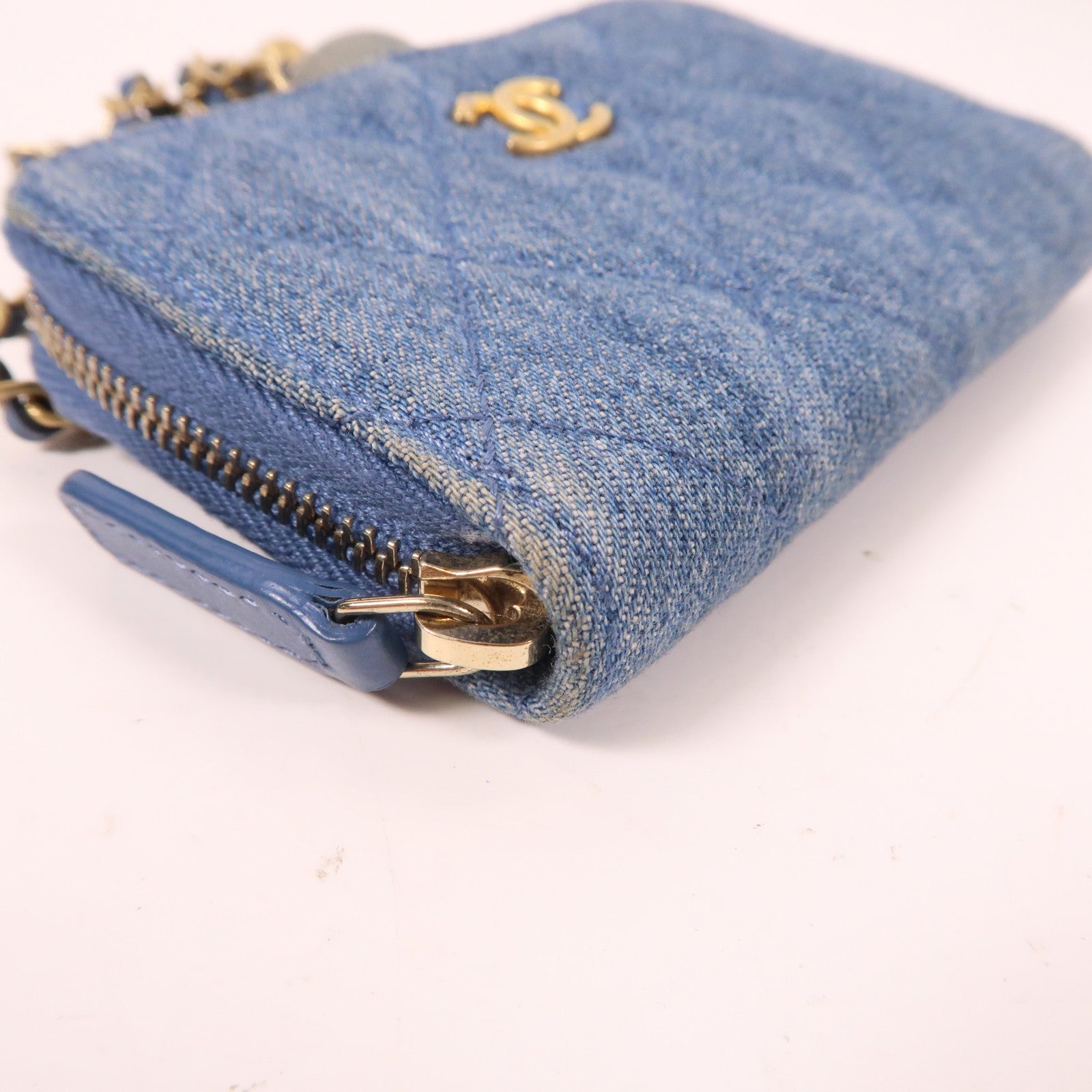 CHANEL 【激減優惠】菱格牛仔布Chain Shoulder Bag金扣鏈帶肩背袋藍色