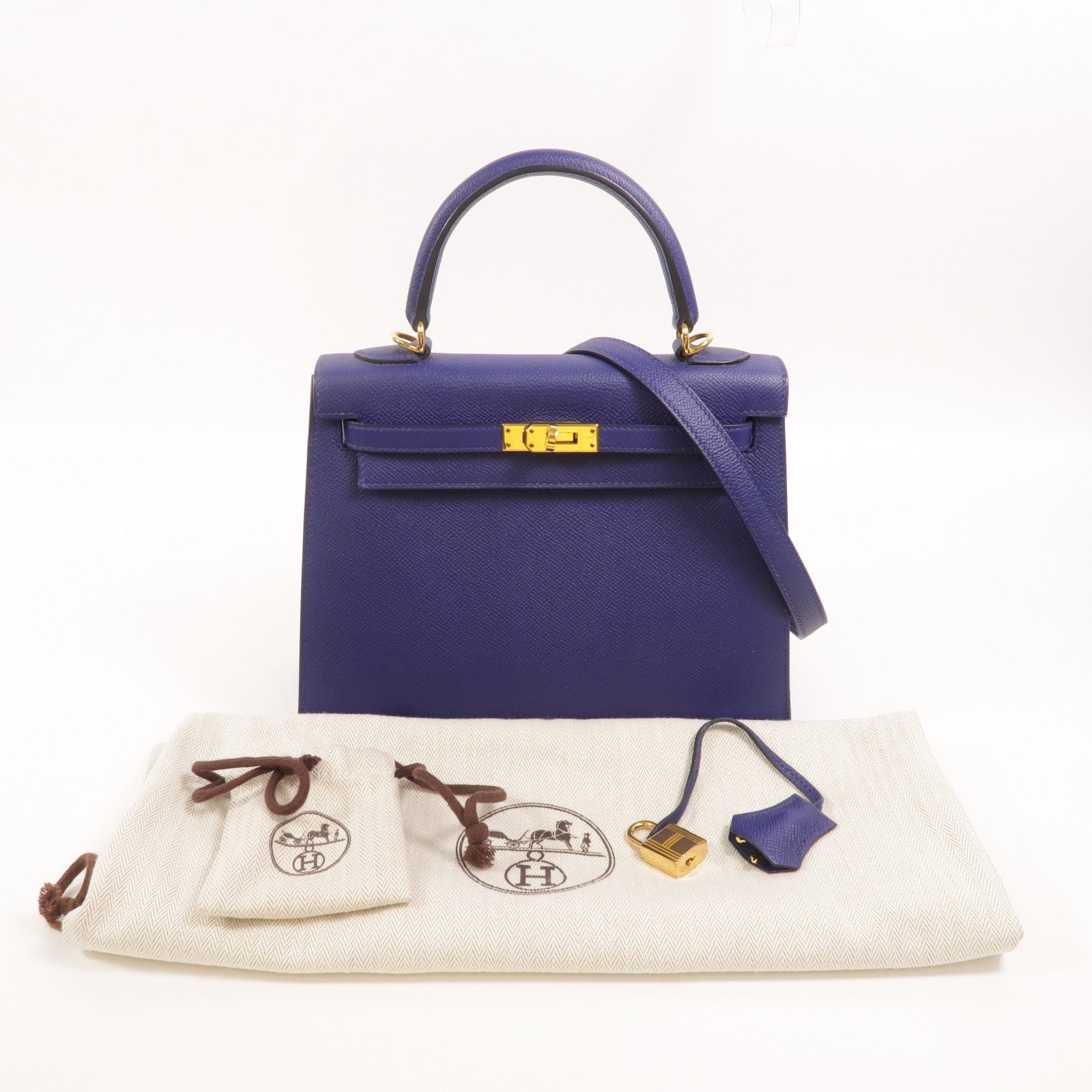 HERMES Epsom皮革Kelly 25手挽肩背兩用袋Bleu Encre