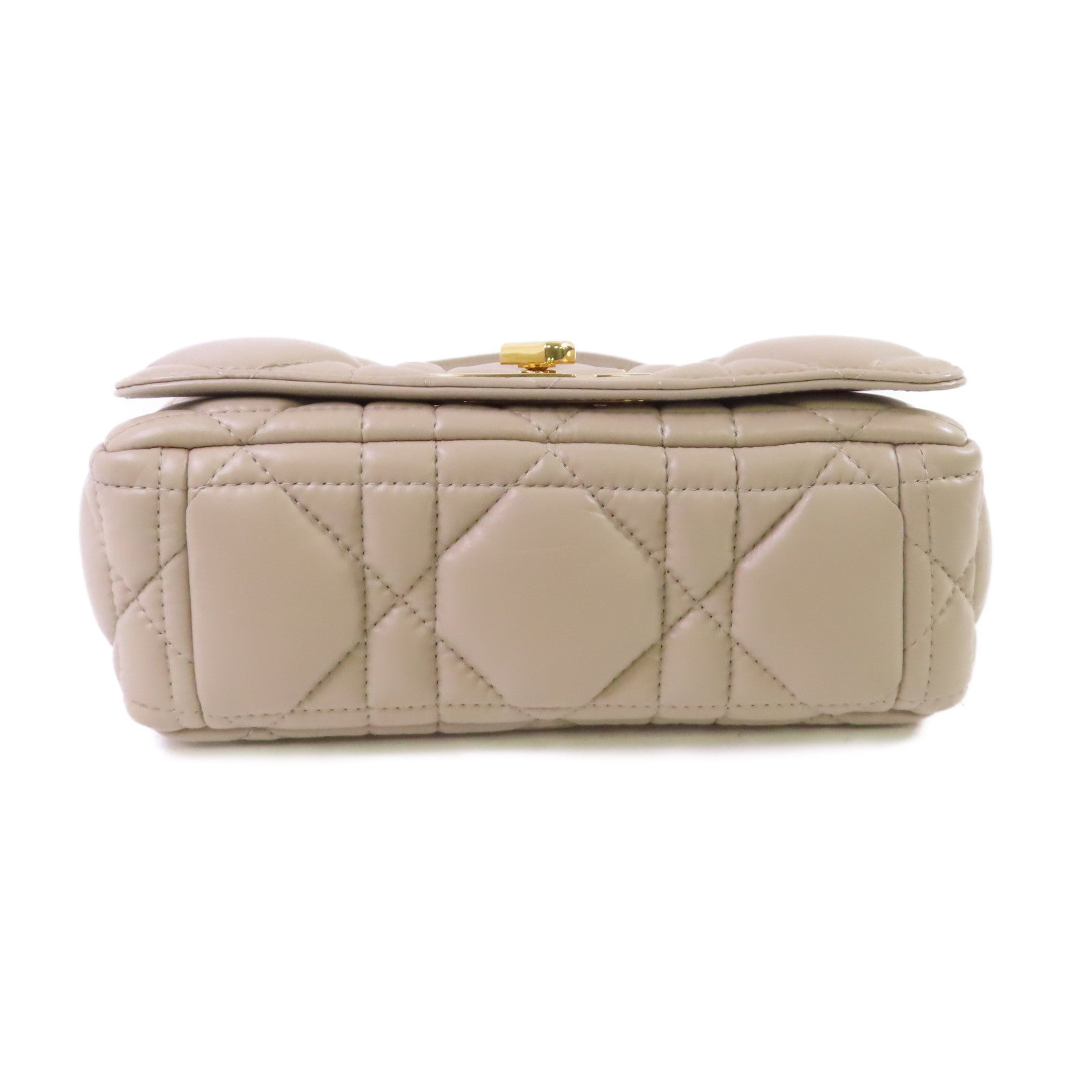 Dior 菱格羊皮皮革Caro Small Chain Shoulder Bag金扣鏈帶肩背袋杏色
