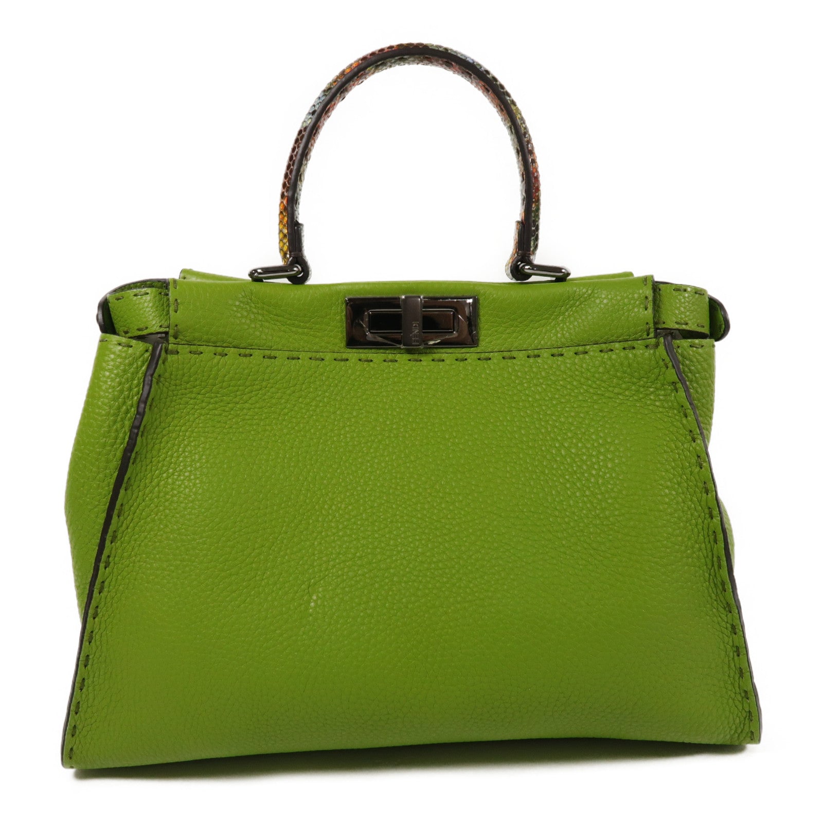 FENDI 牛皮/蛇皮革Peekaboo銀扣手挽肩背兩用袋