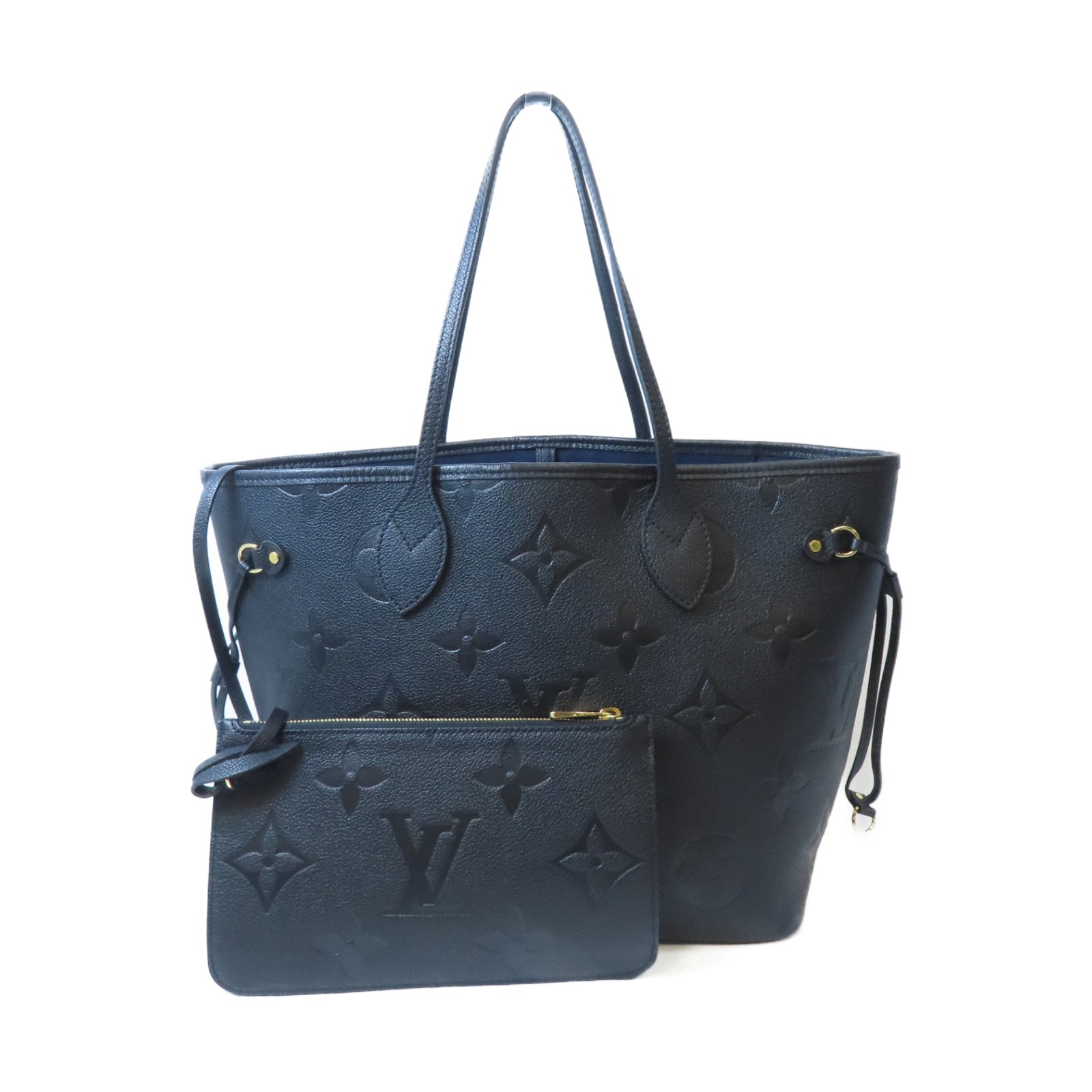 LOUIS VUITTON Monogram Empreinte Neverfull MM金扣手挽袋黑色