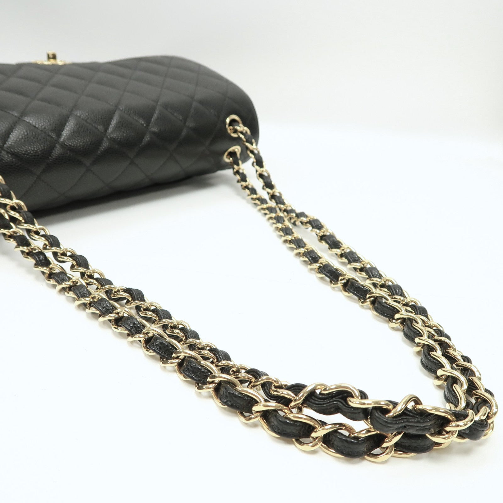 CHANEL 菱格皮革Classic Jumbo金扣鏈帶肩背袋黑色