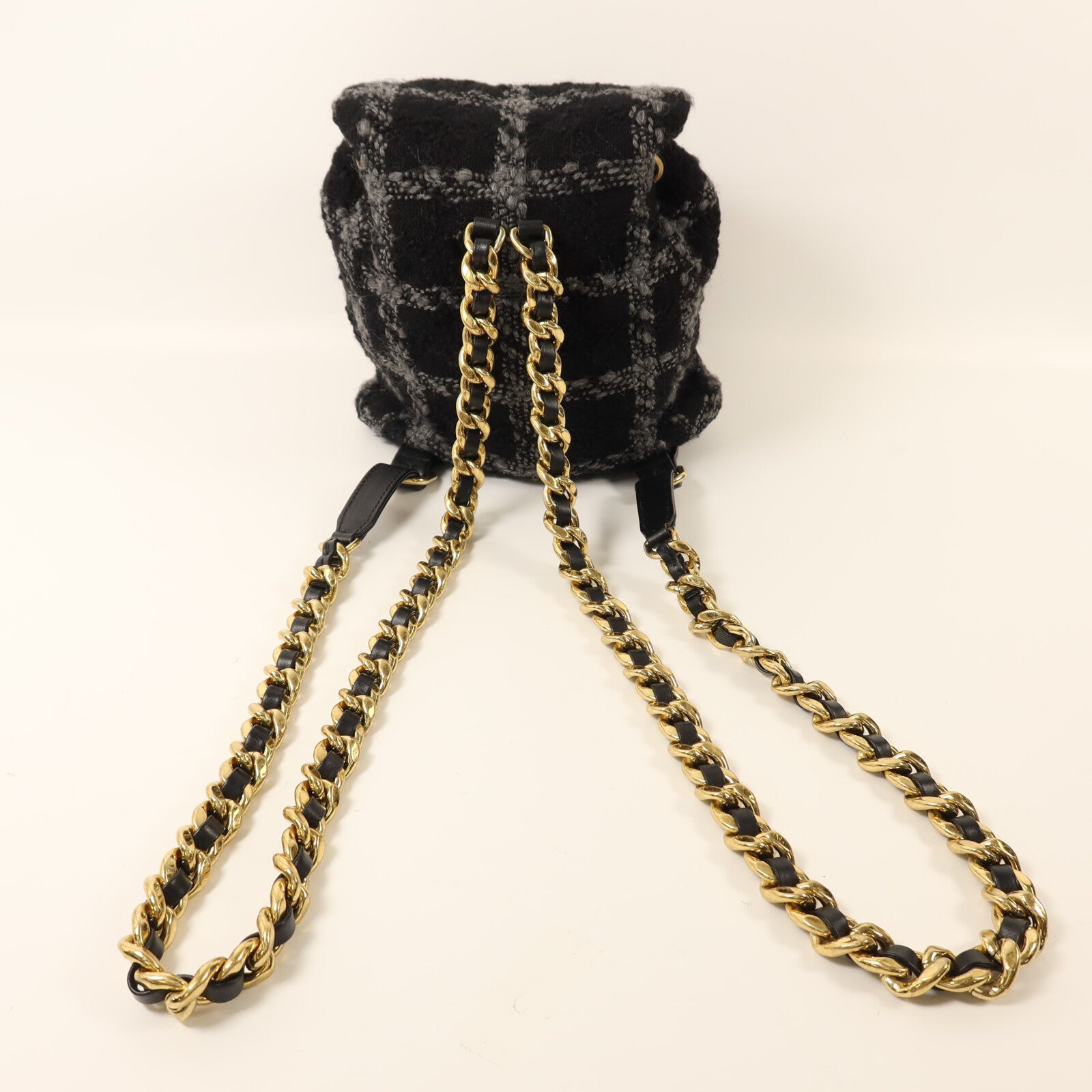 CHANEL Tweed Duma Tweed Backpack金扣鏈帶背包