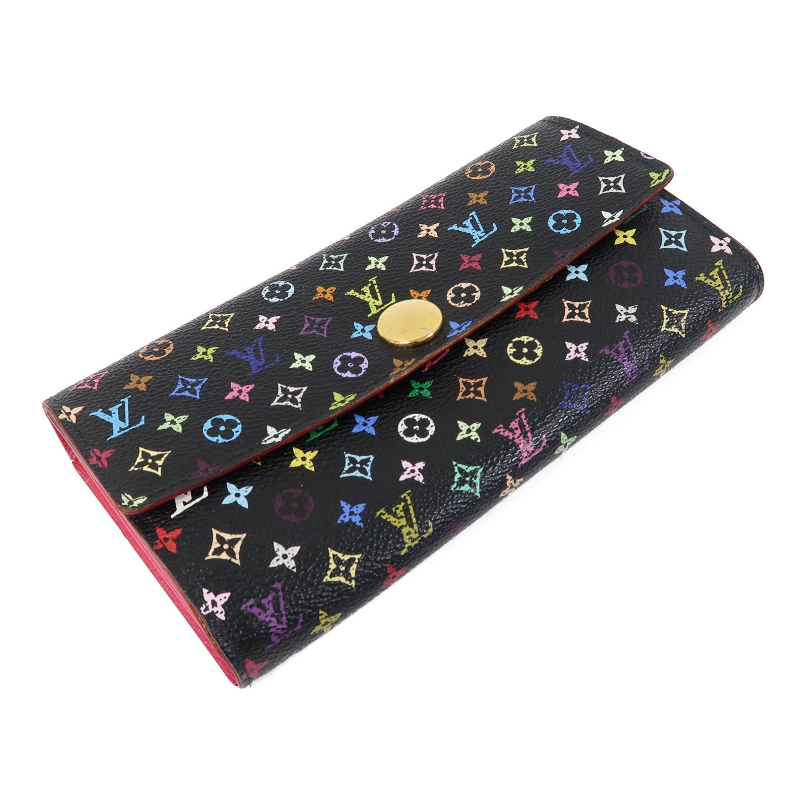 LOUIS VUITTON Monogram Multicolore Sarah Wallet金扣折疊長錢包黑色/彩色