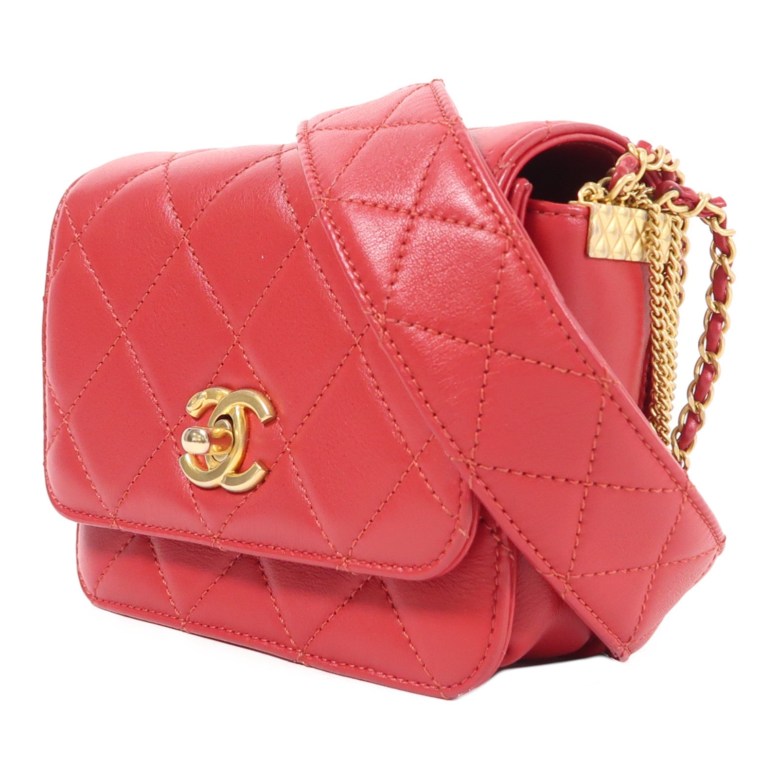 CHANEL 牛皮皮革Chain Shoulder金扣鏈帶肩背袋