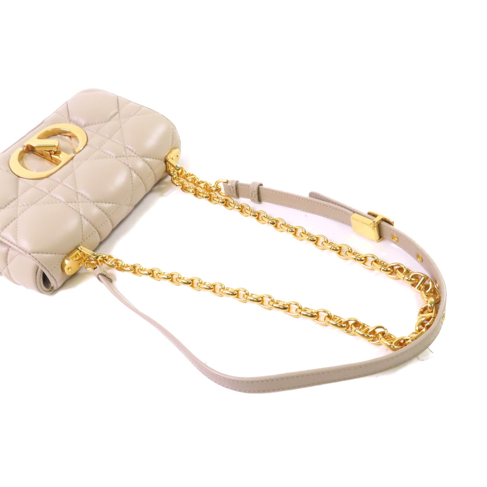 Dior 菱格羊皮皮革Caro Small Chain Shoulder Bag金扣鏈帶肩背袋杏色