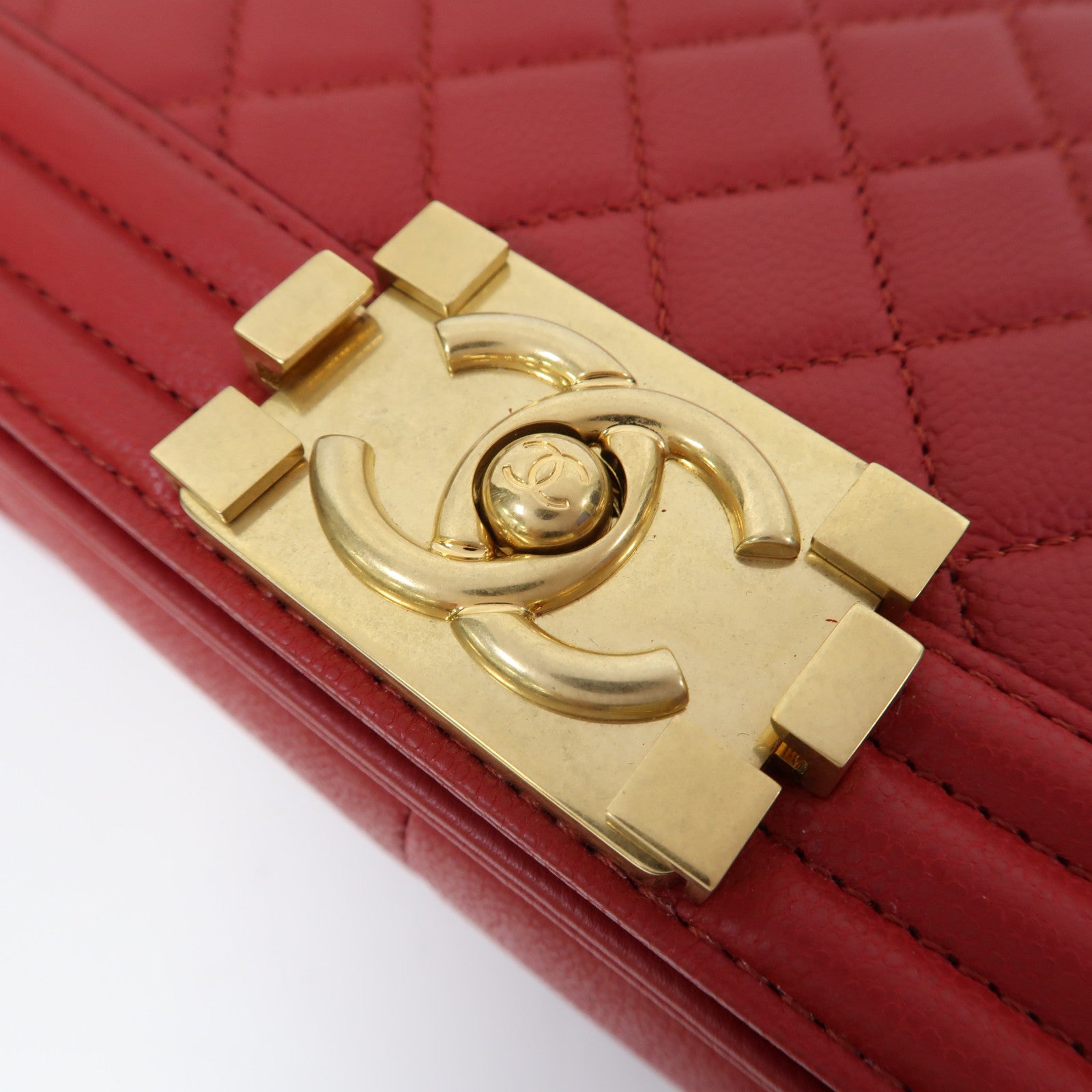 CHANEL 【激減優惠】菱格Caviar皮革Chain Shoulder Bag金扣鏈帶肩背袋紅色