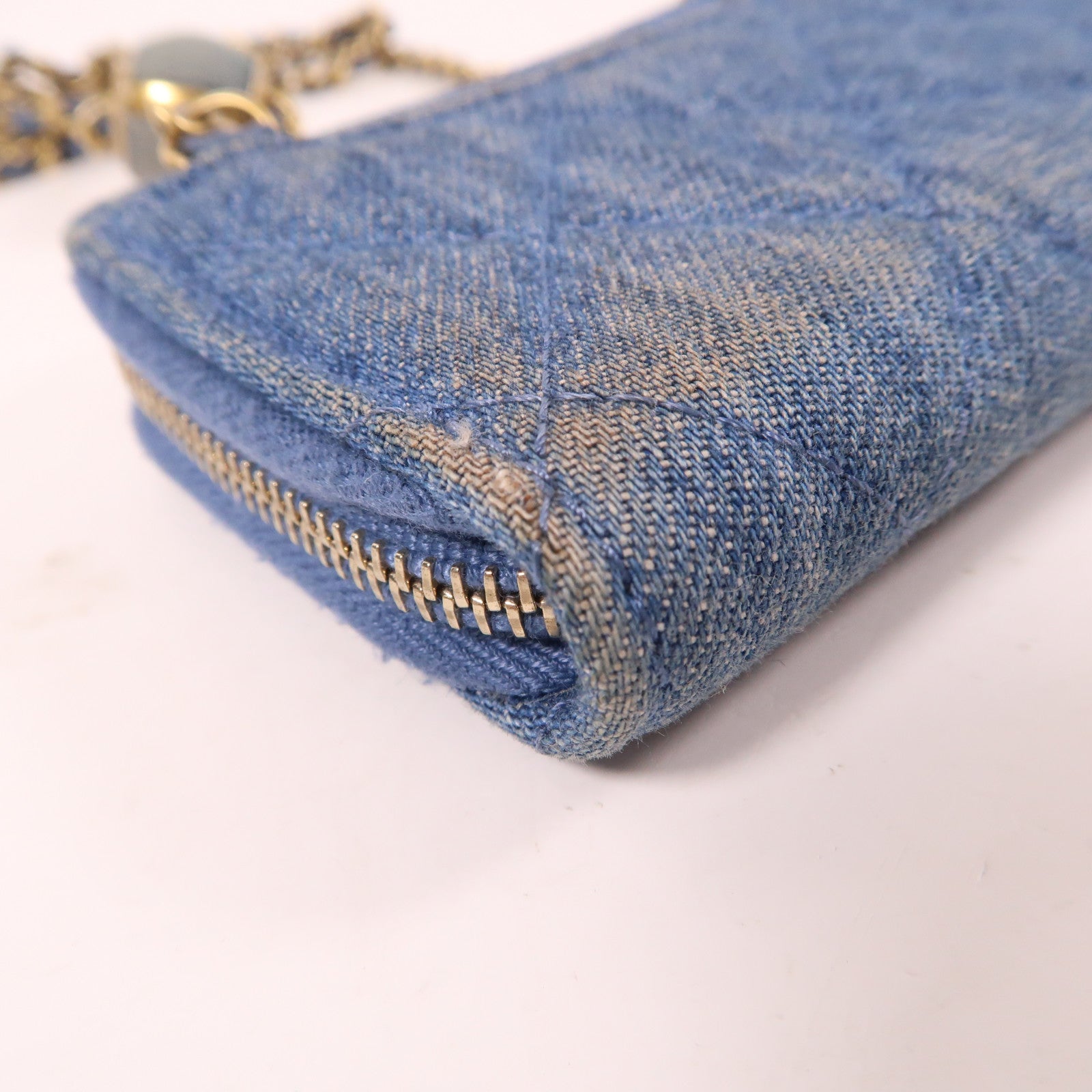 CHANEL 【激減優惠】菱格牛仔布Chain Shoulder Bag金扣鏈帶肩背袋藍色