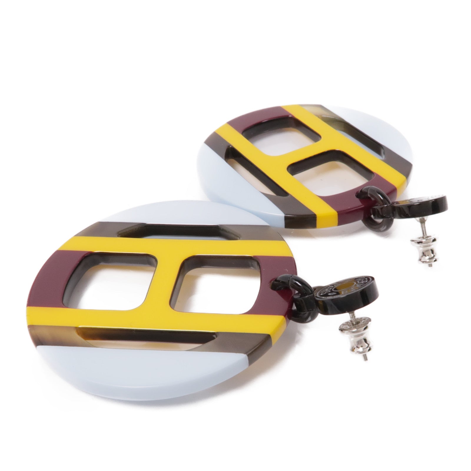 HERMES 水牛角H Equipe Earrings耳環
