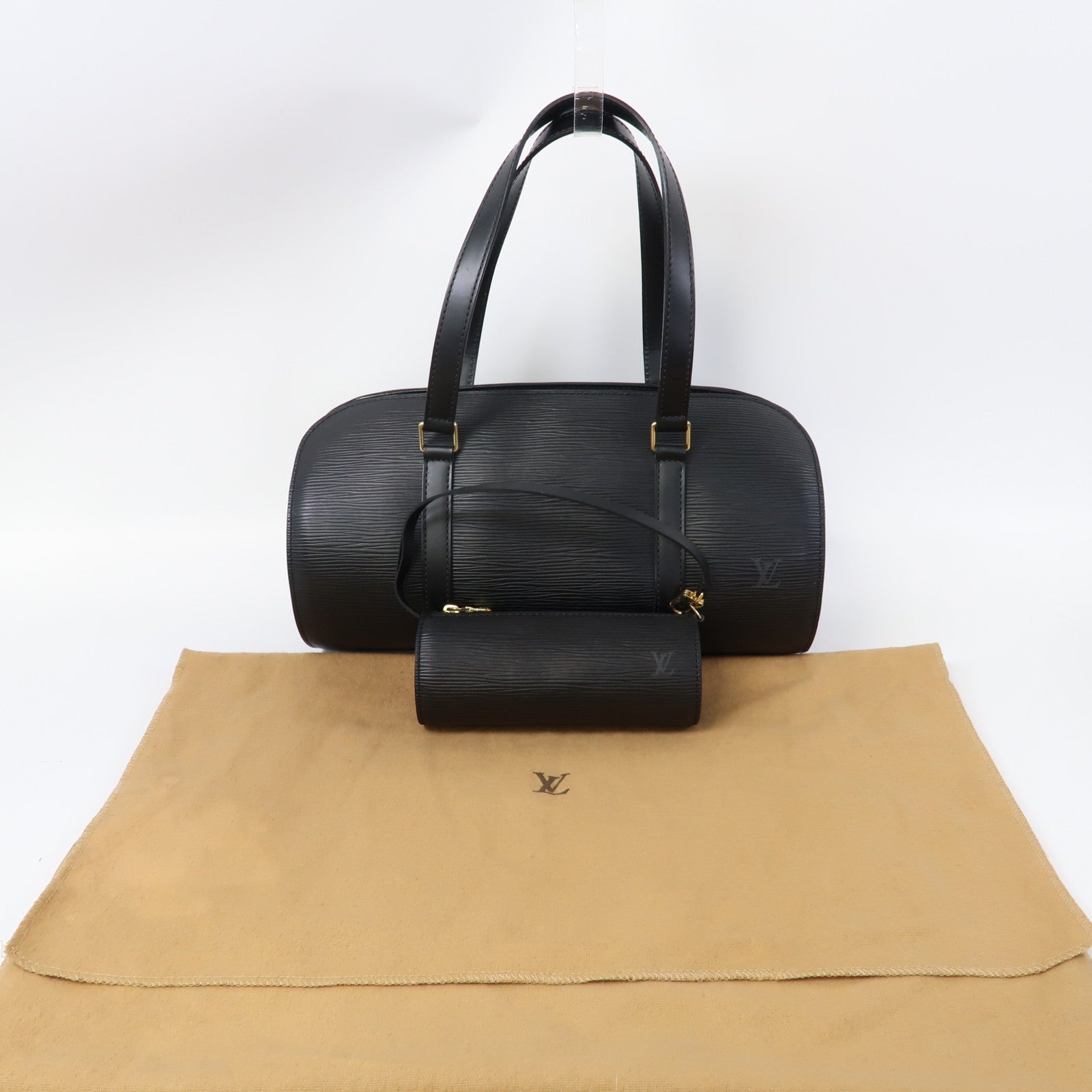 LOUIS VUITTON Epi Soufflot金扣肩背袋啡色