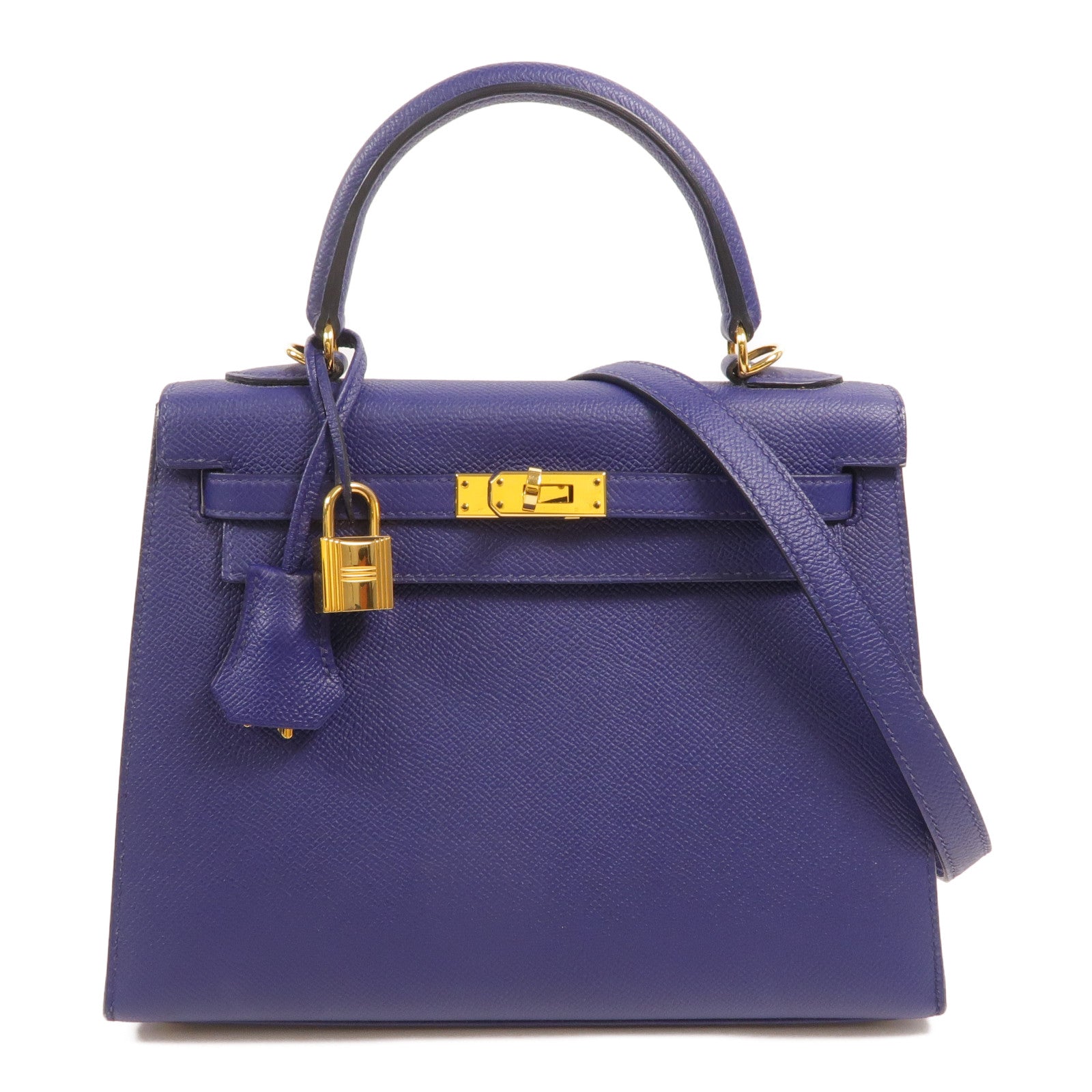 HERMES Epsom皮革Kelly 25手挽肩背兩用袋Bleu Encre