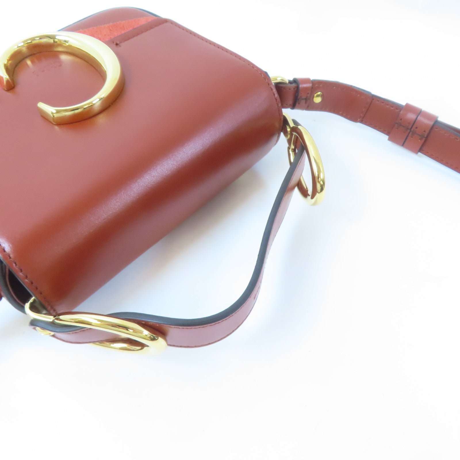 Chloe 牛皮皮革/麂皮皮革Mini C Bag金扣手挽肩背兩用袋啡紅色