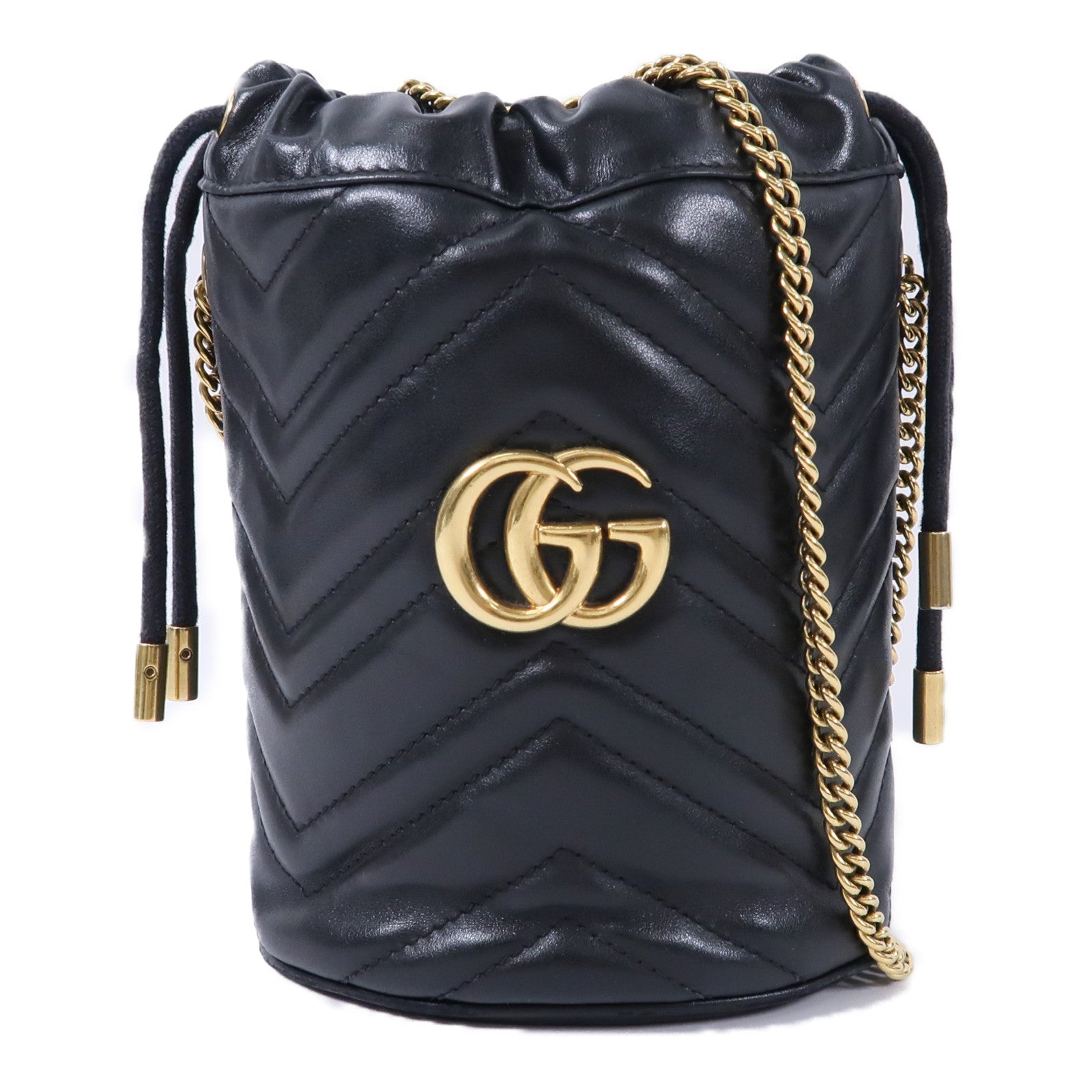 GUCCI 牛皮皮革GG Marmont Mini Bucket鏈帶肩背袋