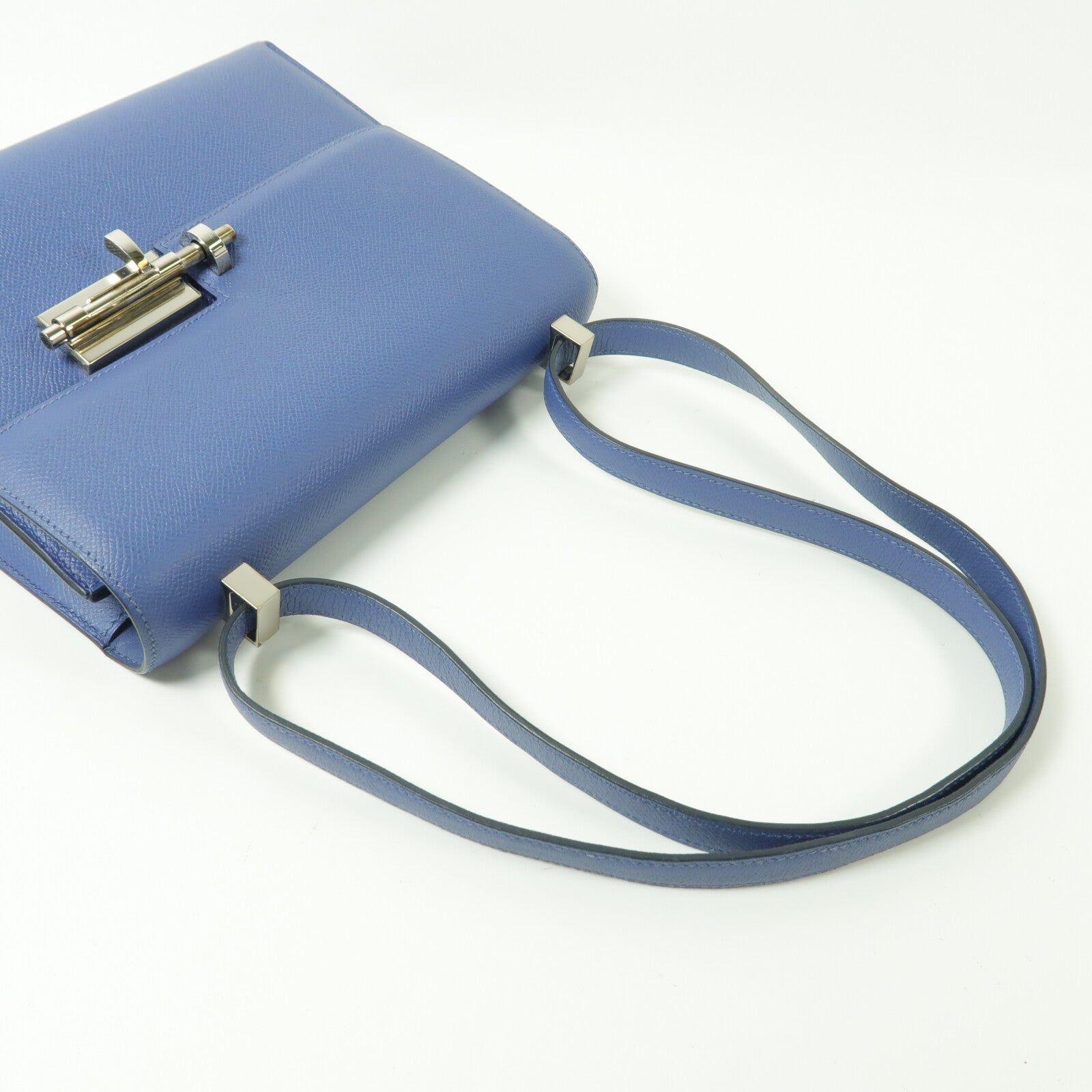 HERMES Epsom皮革Verrou 23銀扣肩背袋Bleu Encre