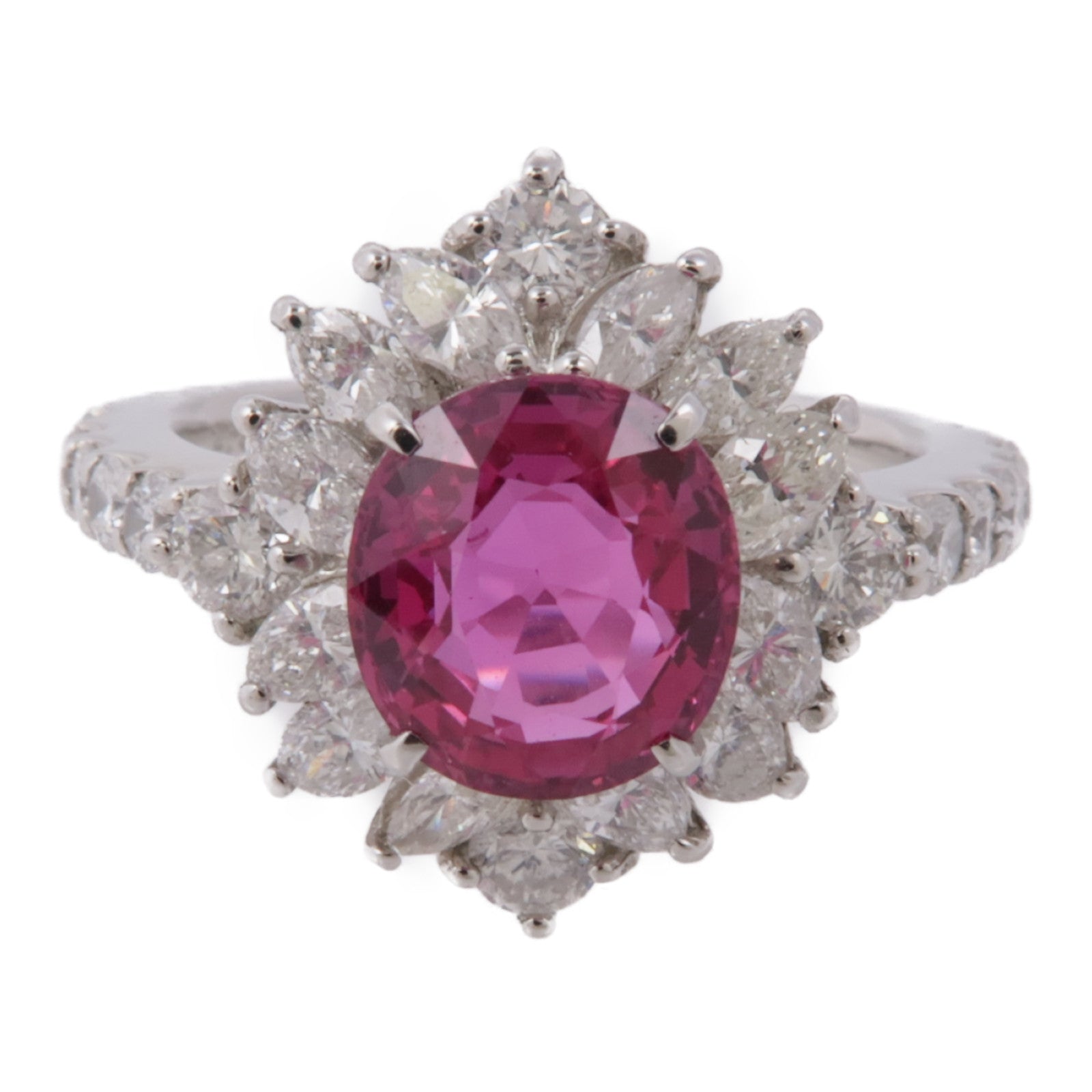 JEWELRY PT900鉑金Ruby Diamond Ring紅寶石/鑽石戒指US#6.75