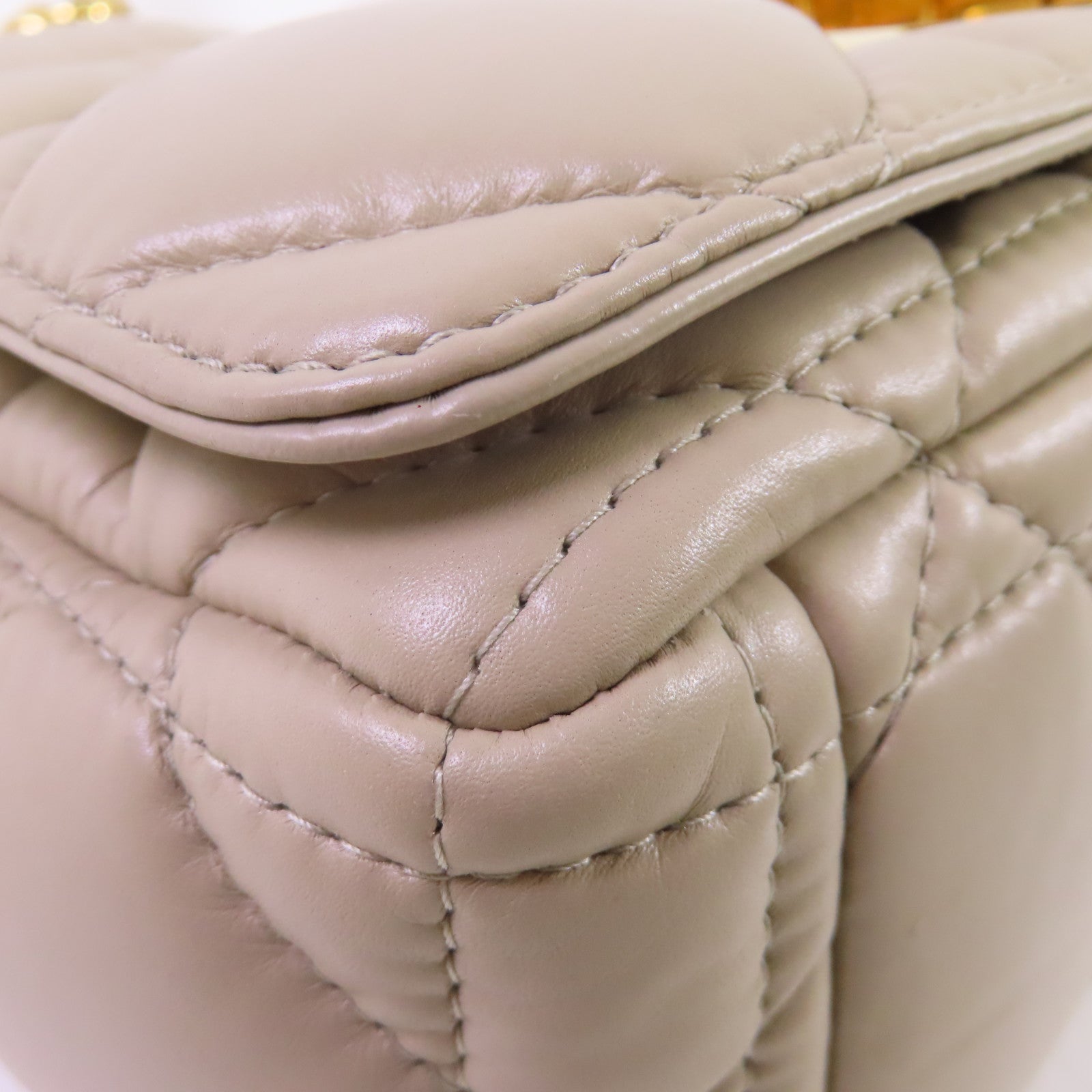 Dior 菱格羊皮皮革Caro Small Chain Shoulder Bag金扣鏈帶肩背袋杏色