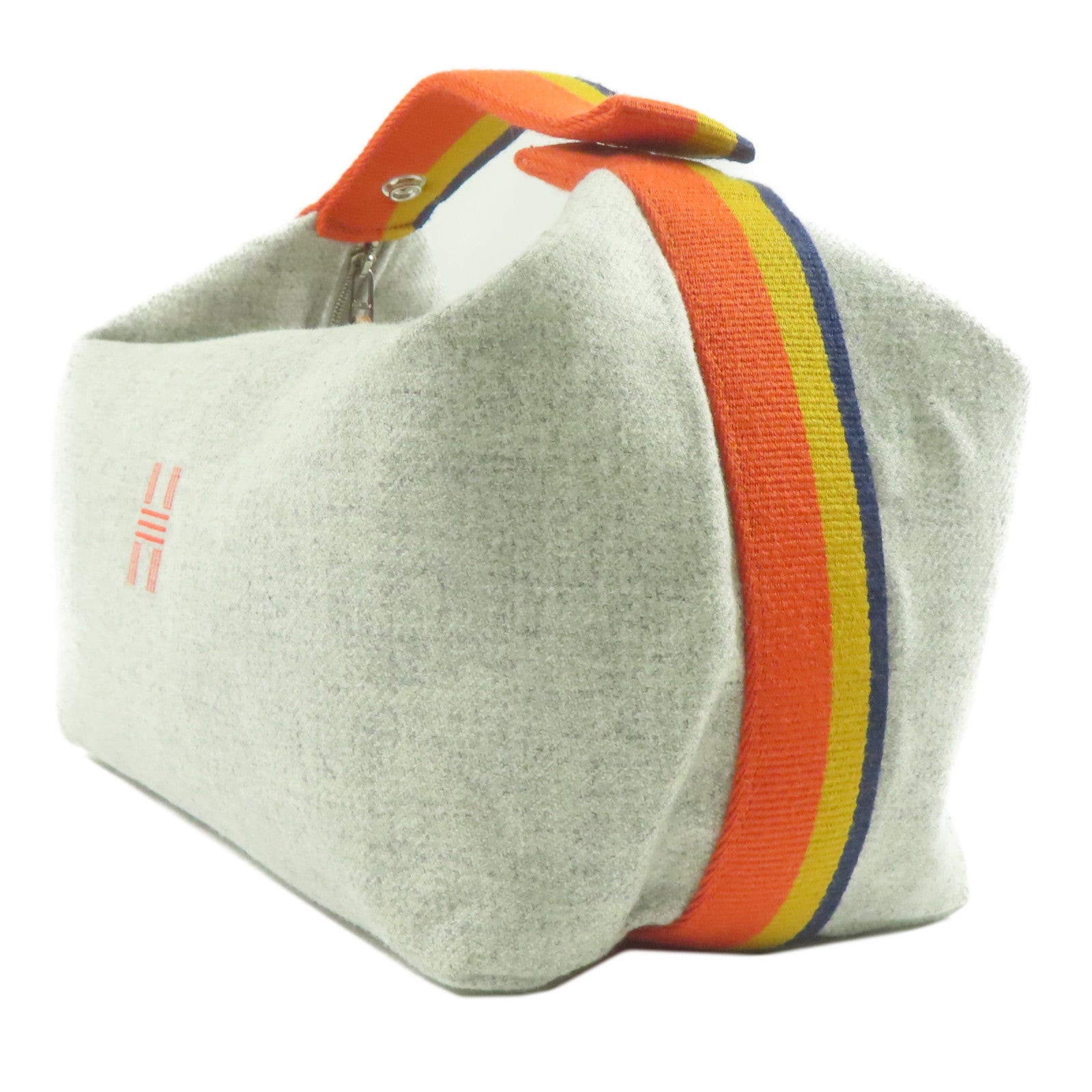 HERMES Toile H帆布Bride a Brac銀扣手挽袋灰色