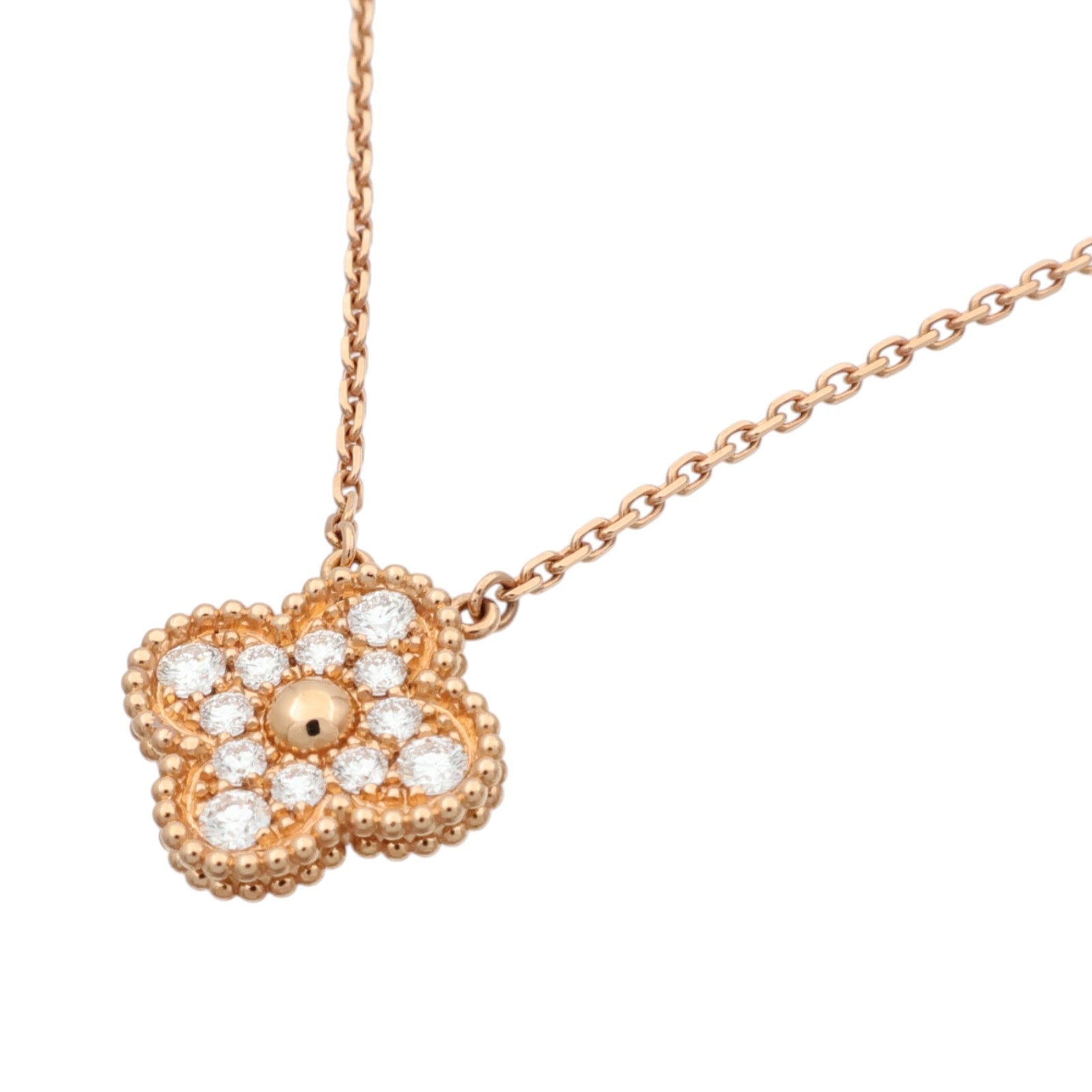 Van Cleef & Arpels 18K玫瑰金Vintage Alhambra Pendant Diamond鑽石項鍊