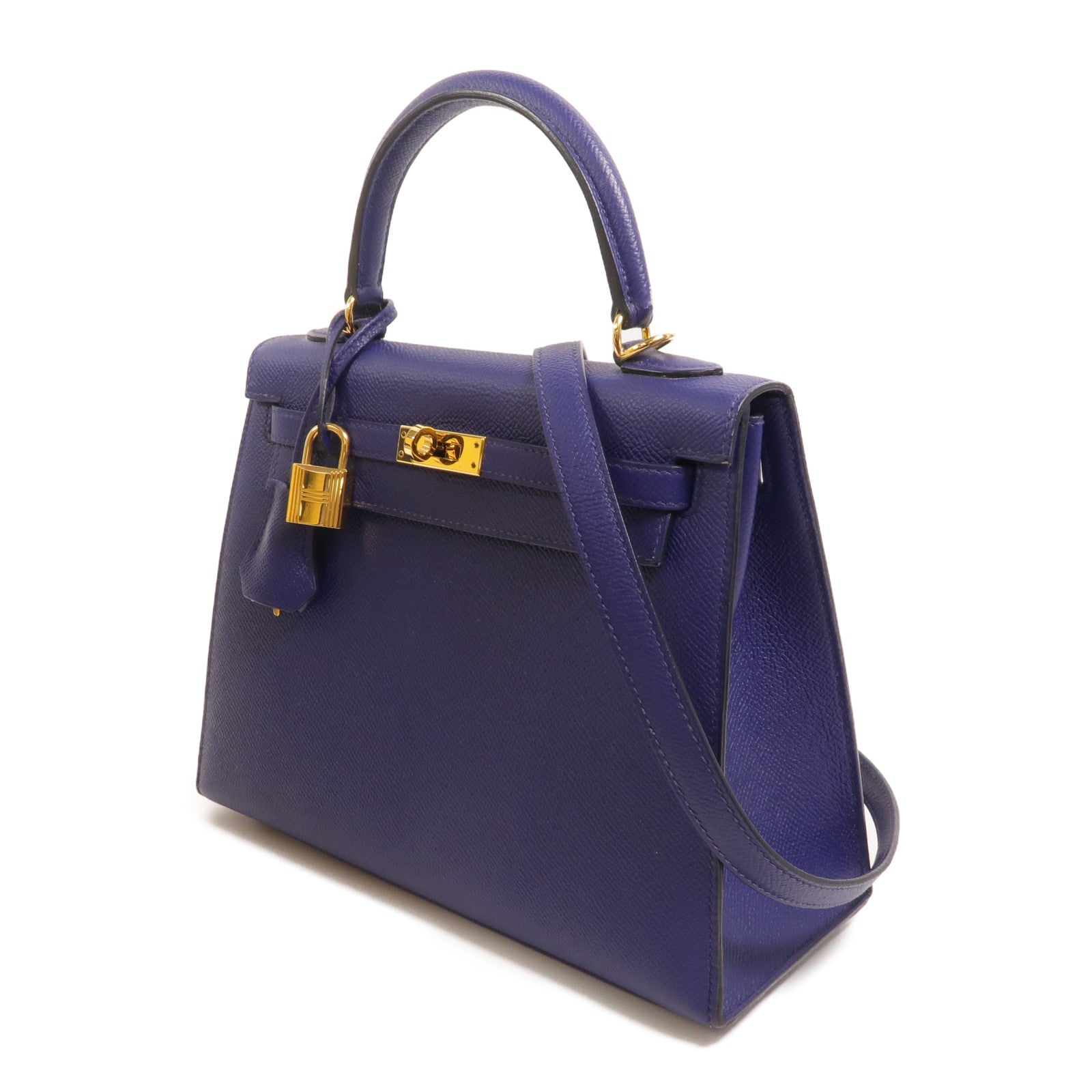HERMES Epsom皮革Kelly 25手挽肩背兩用袋Bleu Encre