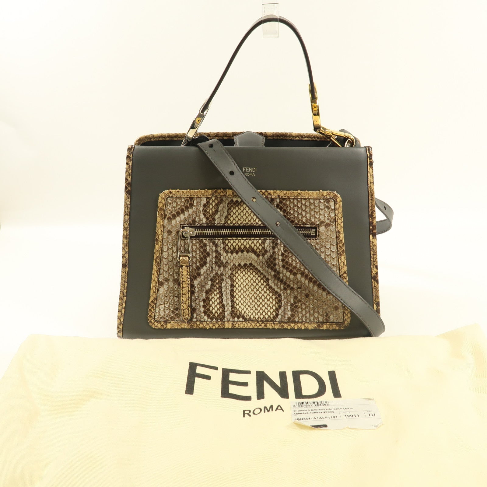FENDI 蛇皮皮革Runaway銀扣手挽肩背兩用袋