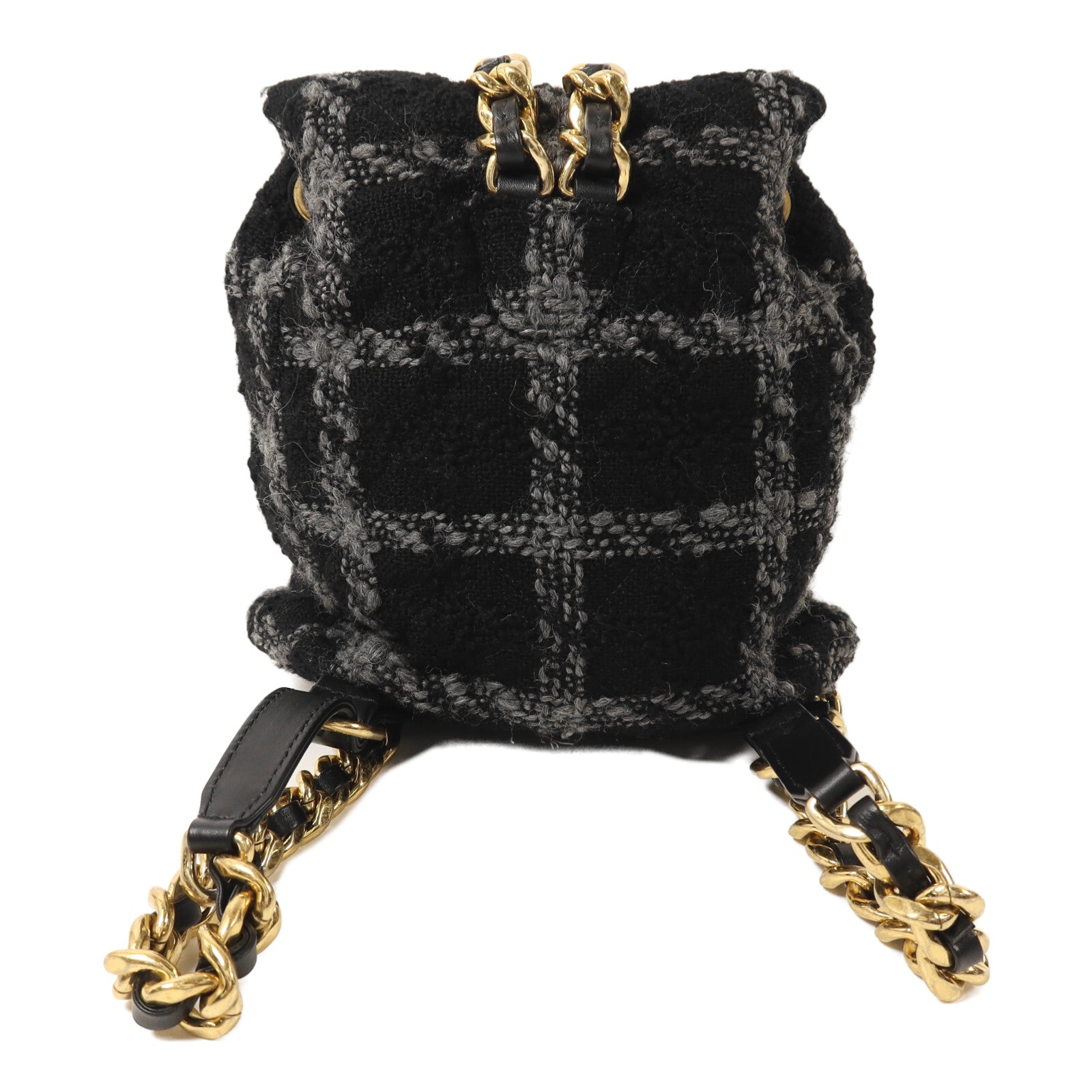 CHANEL Tweed Duma Tweed Backpack金扣鏈帶背包