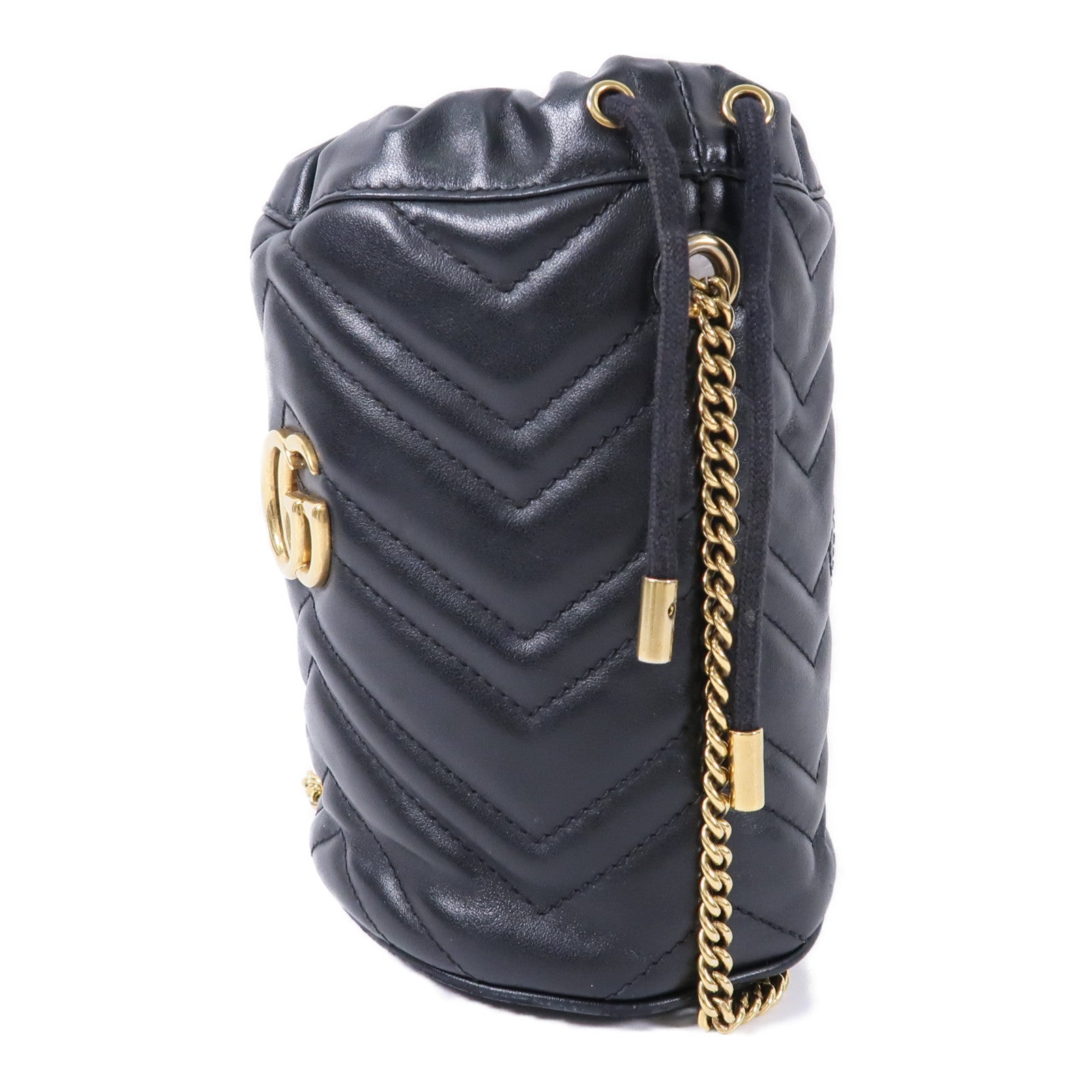 GUCCI 牛皮皮革GG Marmont Mini Bucket鏈帶肩背袋