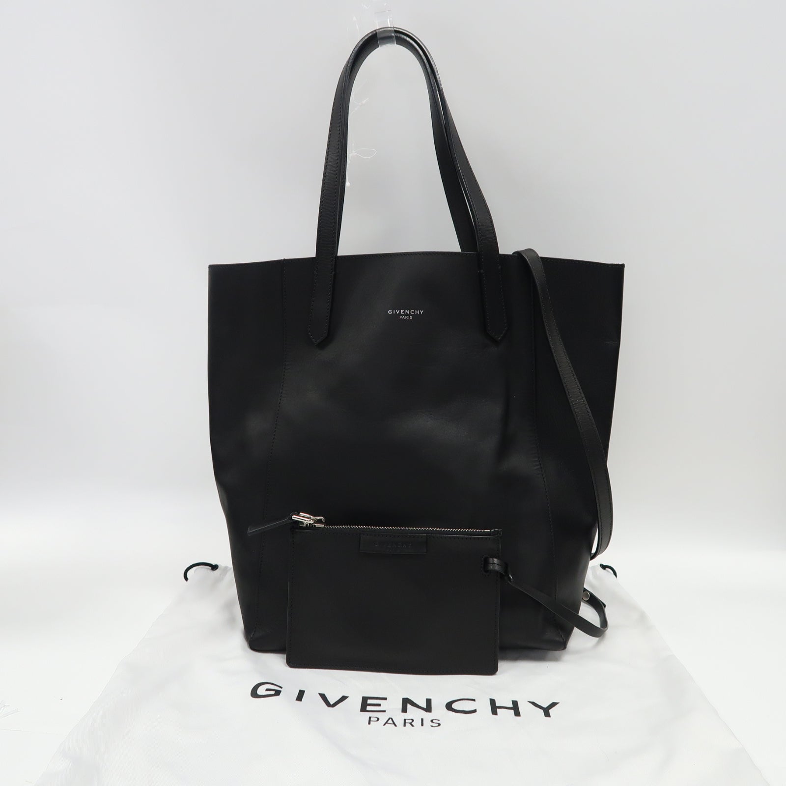 GIVENCHY 牛皮皮革Shoulder Bag銀扣手挽肩背兩用袋黑色
