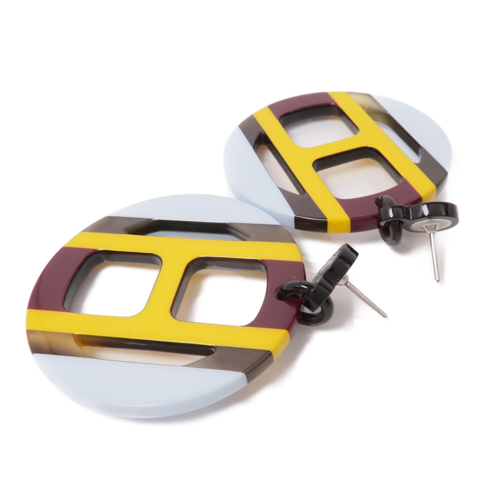 HERMES 水牛角H Equipe Earrings耳環