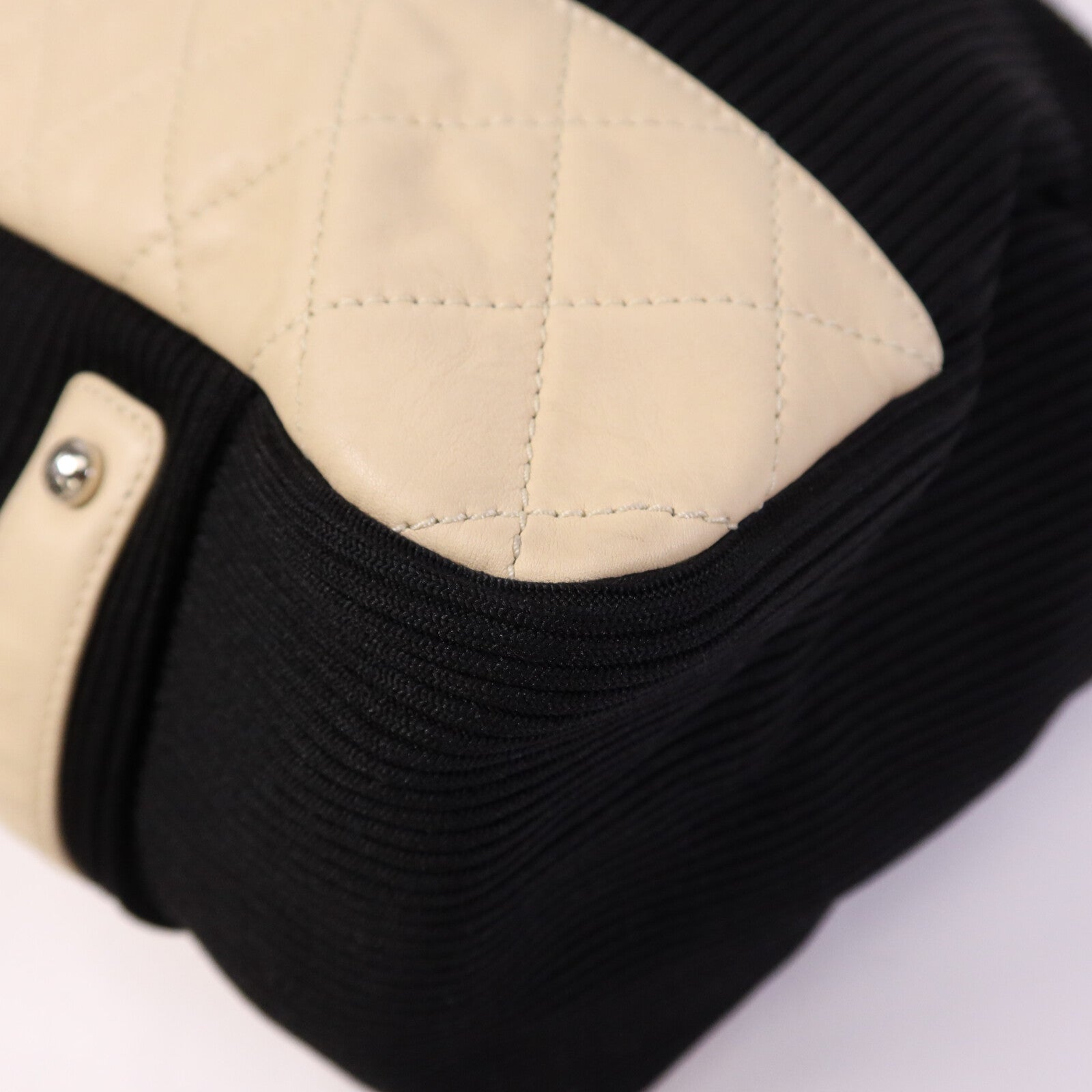 CHANEL 牛皮皮革/帆布Tote Bag銀扣肩背袋