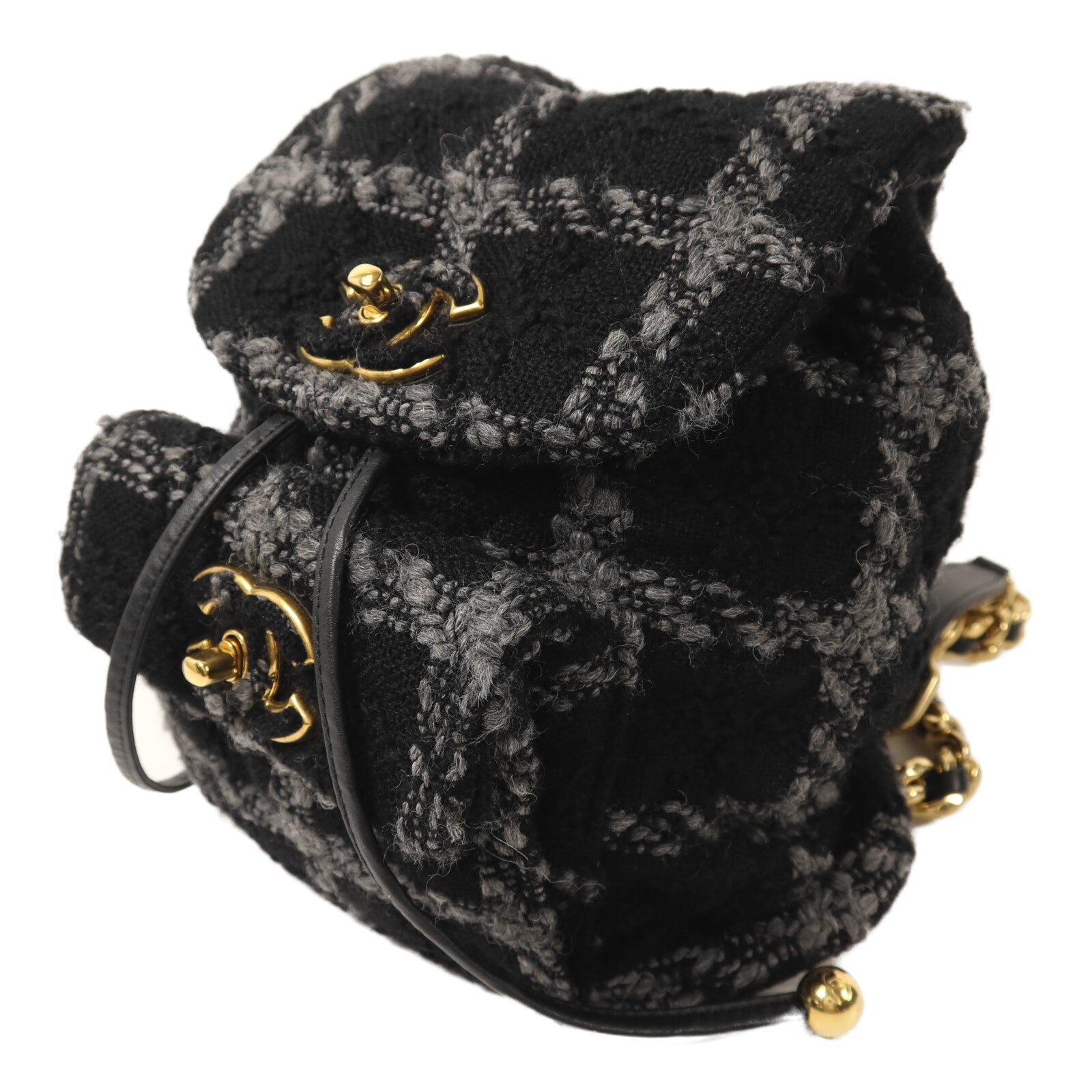 CHANEL Tweed Duma Tweed Backpack金扣鏈帶背包