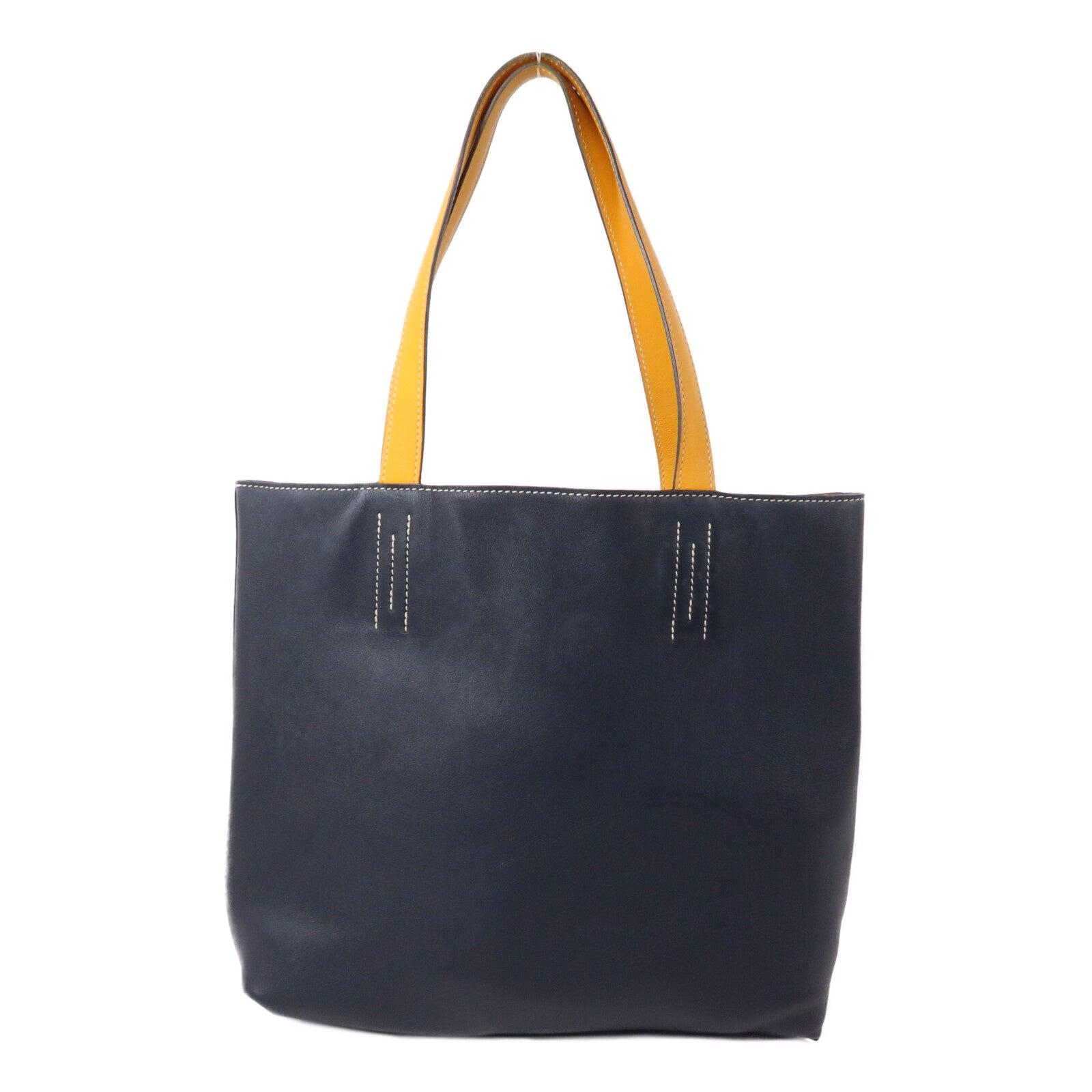 HERMES Swift皮革Double Sens 36手挽袋Bleu Indigo/Jaune d'Or/Cuivre