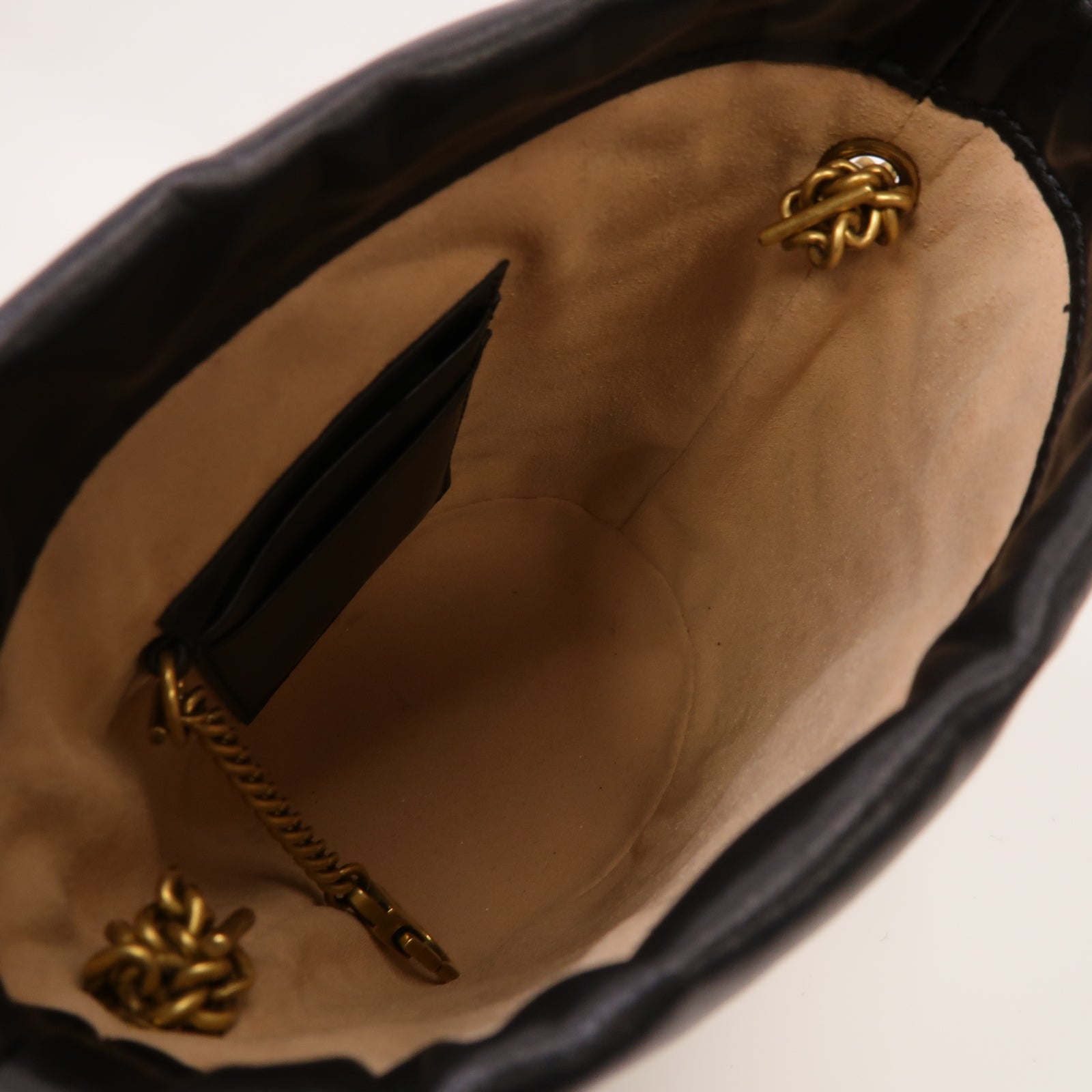 GUCCI 【激減優惠】牛皮皮革GG Marmont金扣鏈帶肩背袋黑色