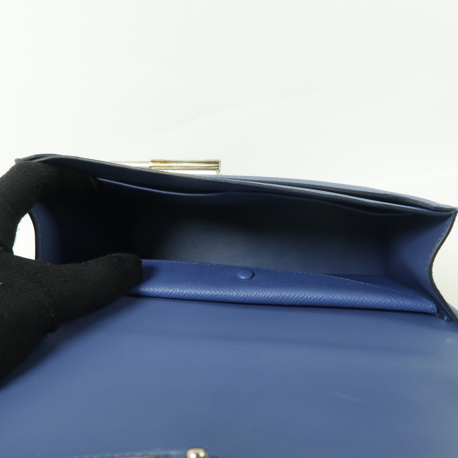 HERMES Epsom皮革Verrou 23銀扣肩背袋Bleu Encre