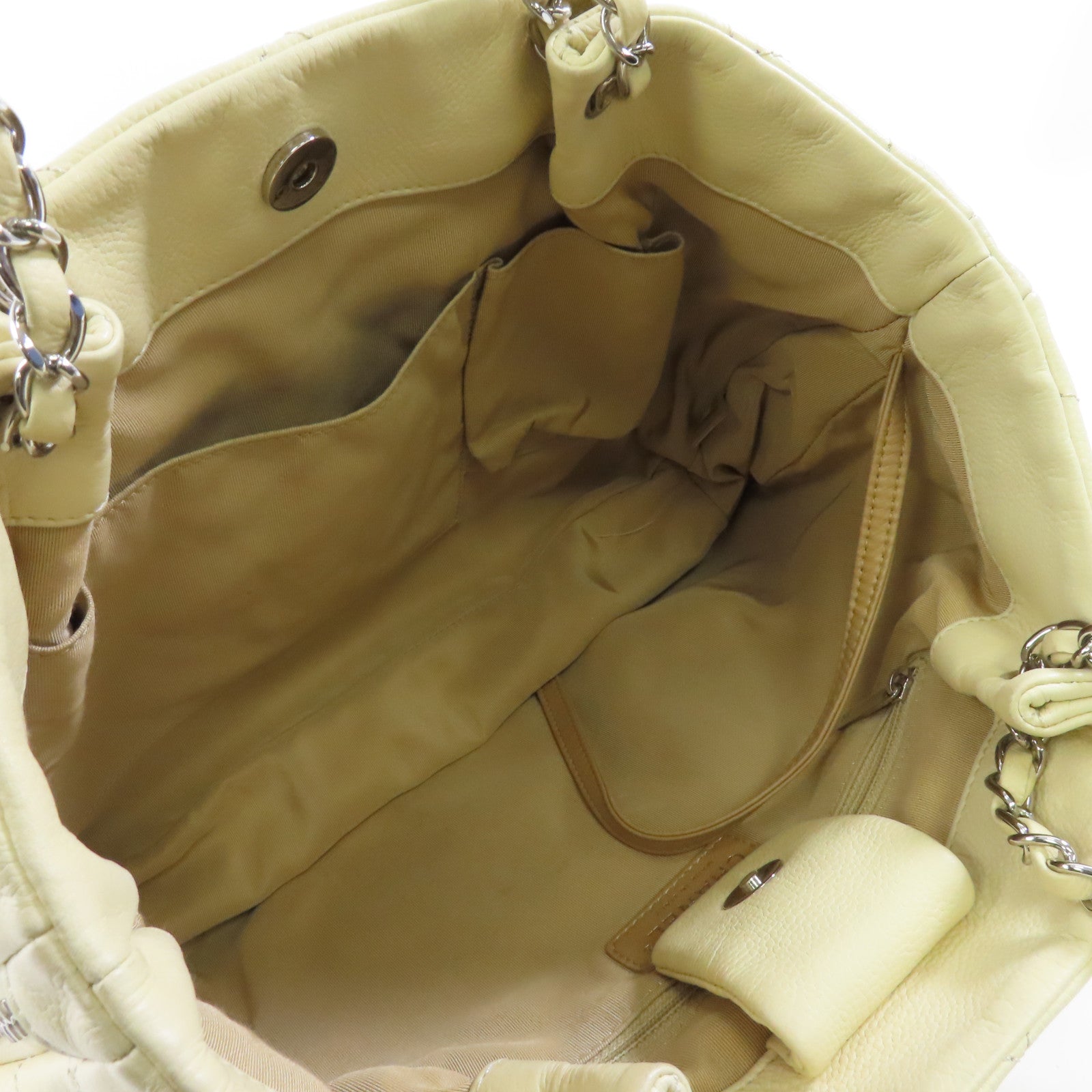 CHANEL 【激減優惠】菱格Caviar皮革Shoulder Bag銀扣奶油色