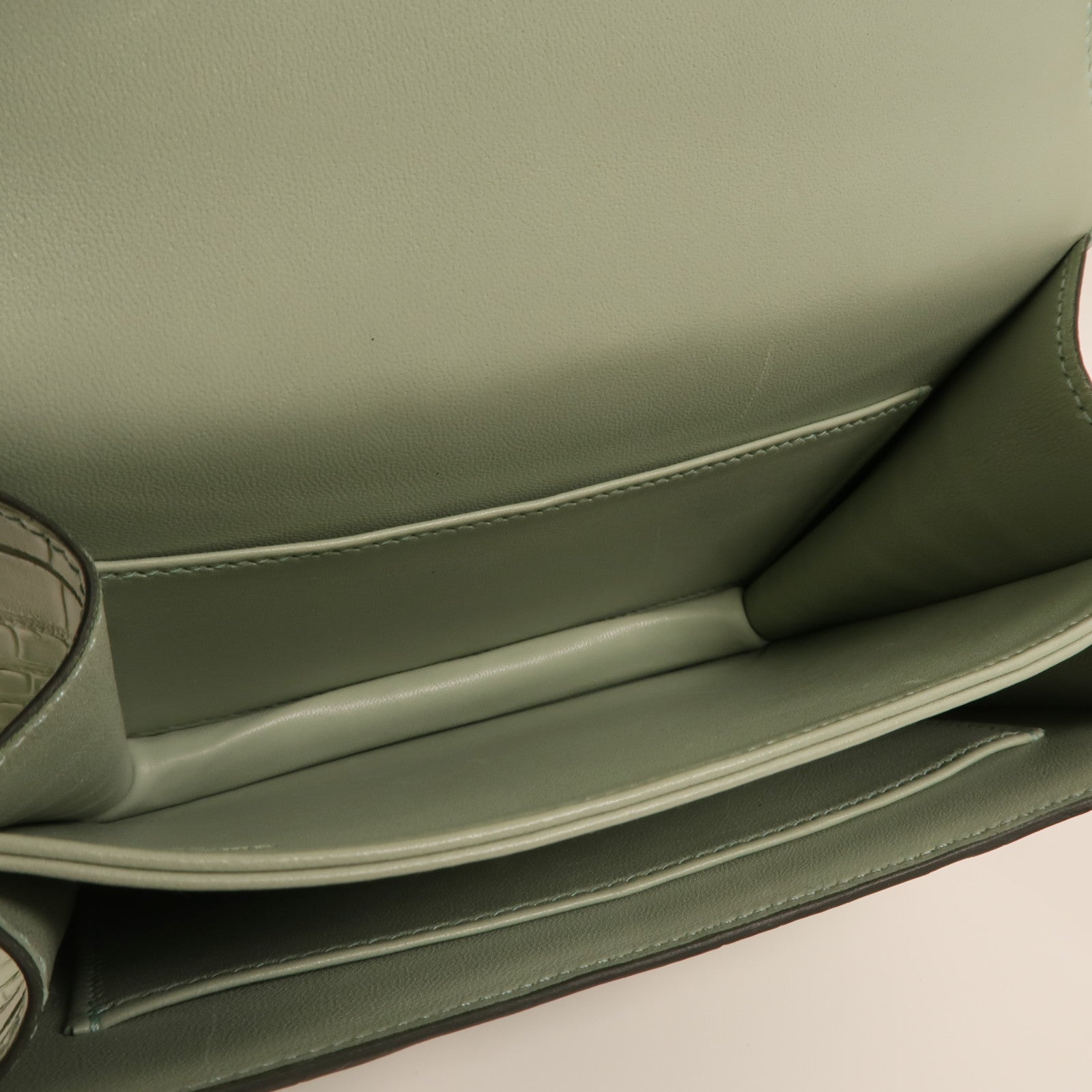 HERMES Alligator Mat皮革Constance Mini銀扣肩背袋Vert d'Eau
