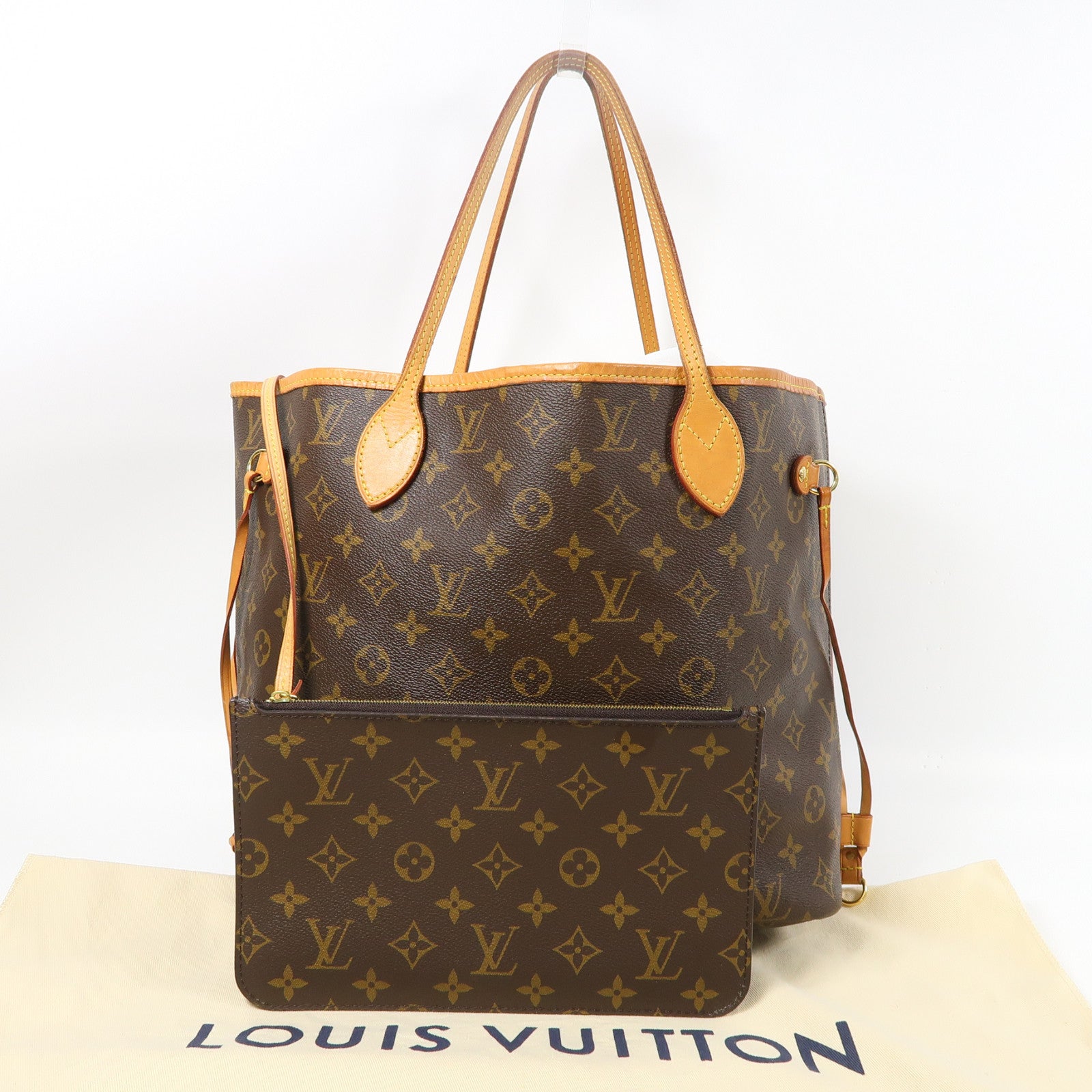 LOUIS VUITTON Monogram Neverfull MM金扣肩背袋啡色