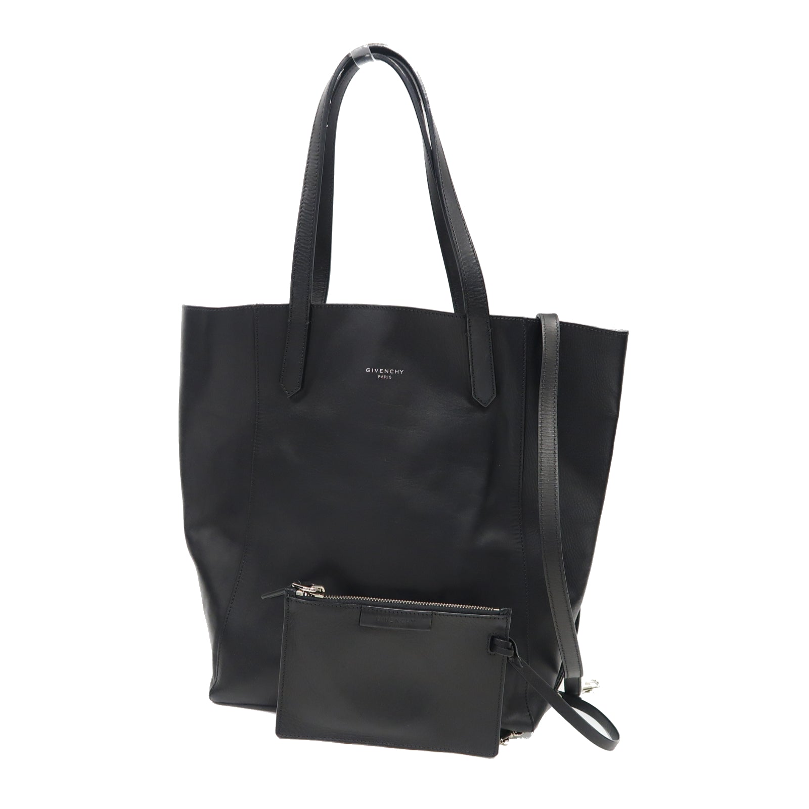 GIVENCHY 牛皮皮革Shoulder Bag銀扣手挽肩背兩用袋黑色