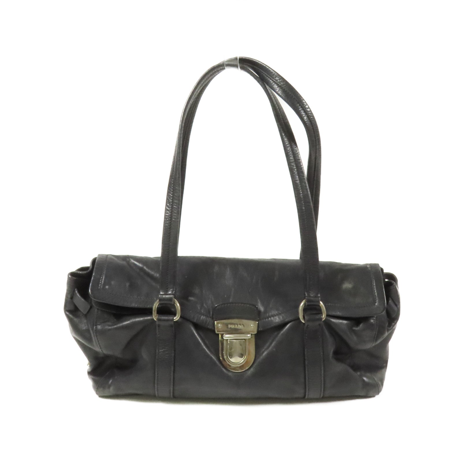 PRADA 牛皮皮革Shoulder Bag銀扣肩背袋