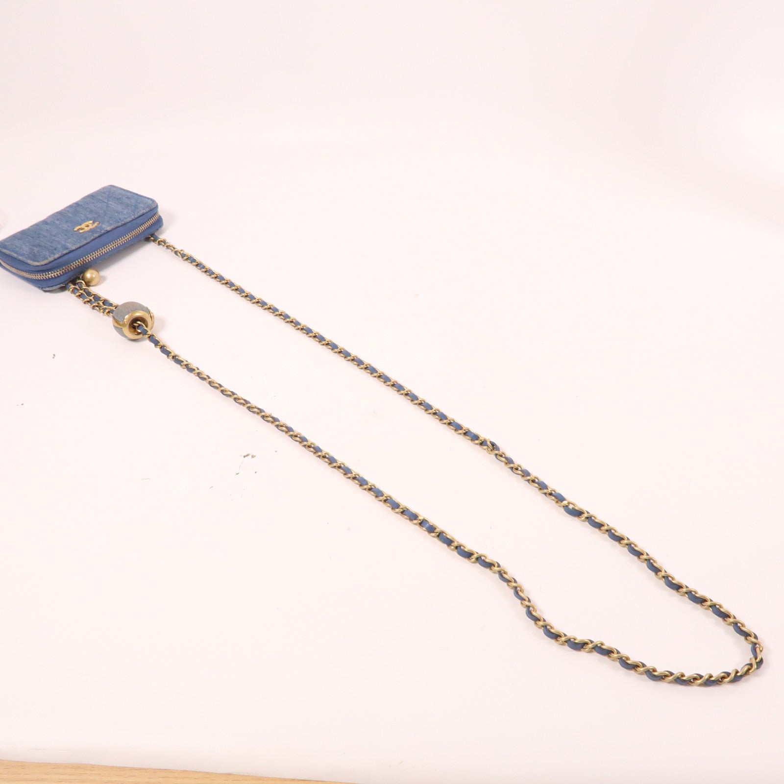 CHANEL 【激減優惠】菱格牛仔布Chain Shoulder Bag金扣鏈帶肩背袋藍色
