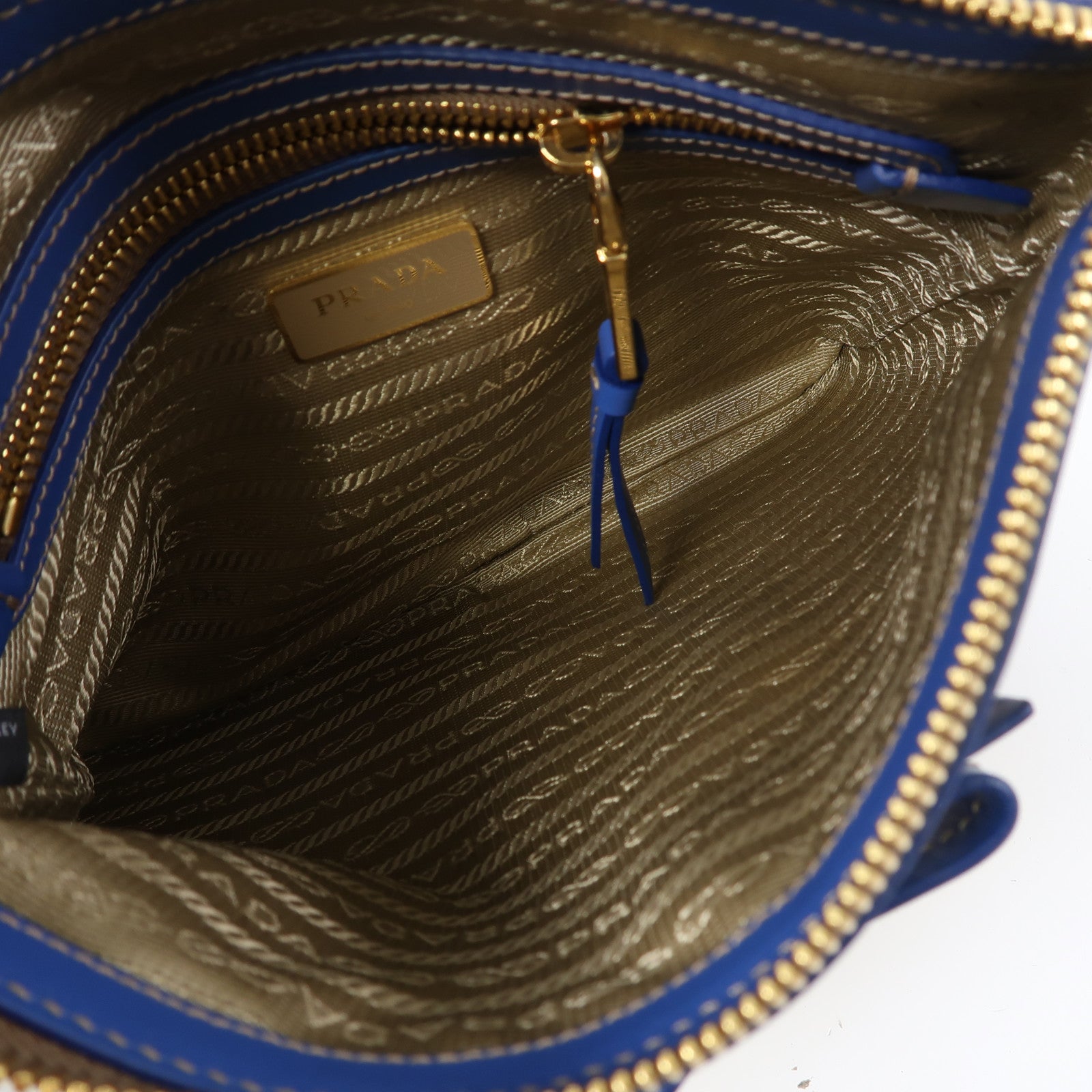 PRADA 帆布Logo Jacquard Shoulder Bag金扣肩背袋藍色/啡色