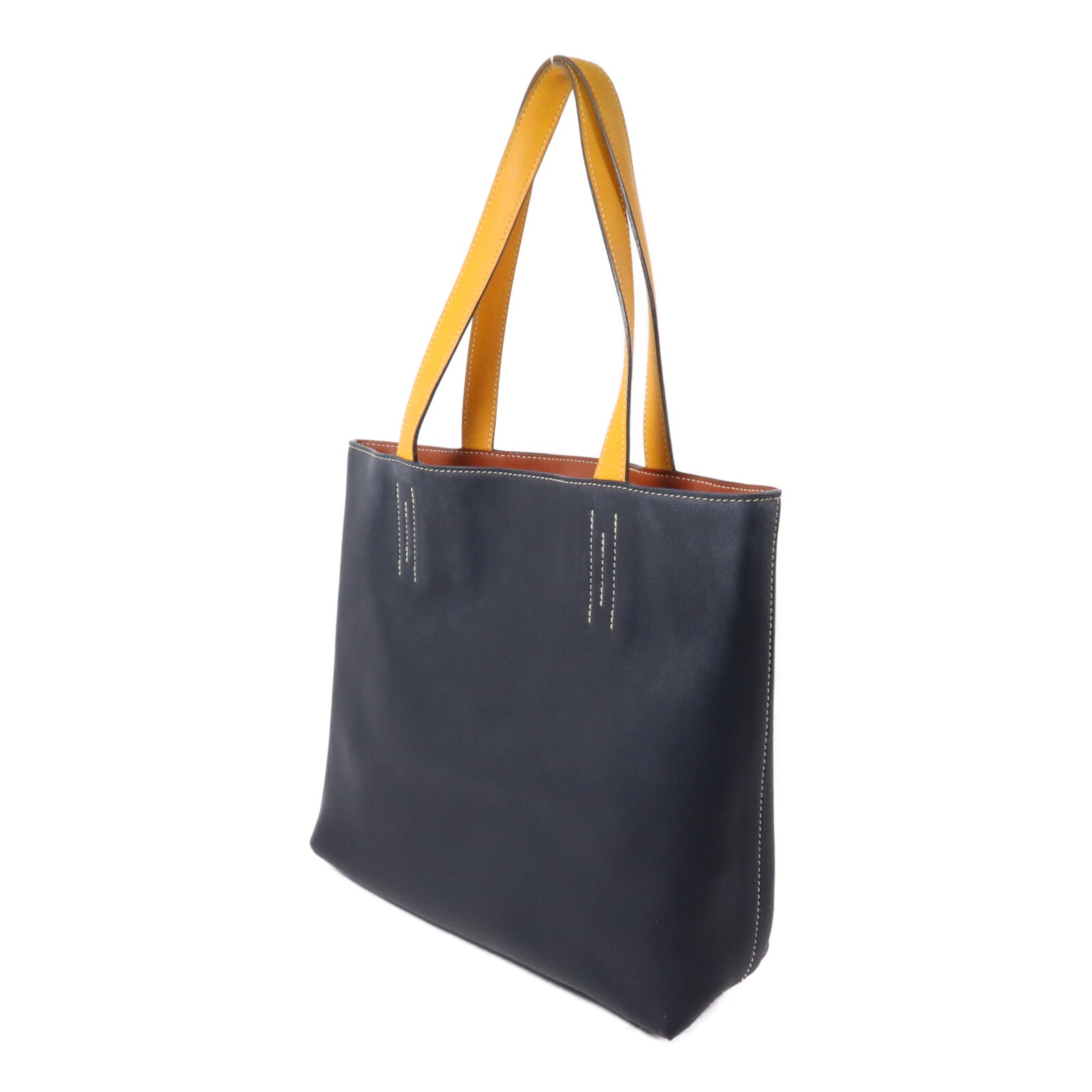 HERMES Swift皮革Double Sens 36手挽袋Bleu Indigo/Jaune d'Or/Cuivre