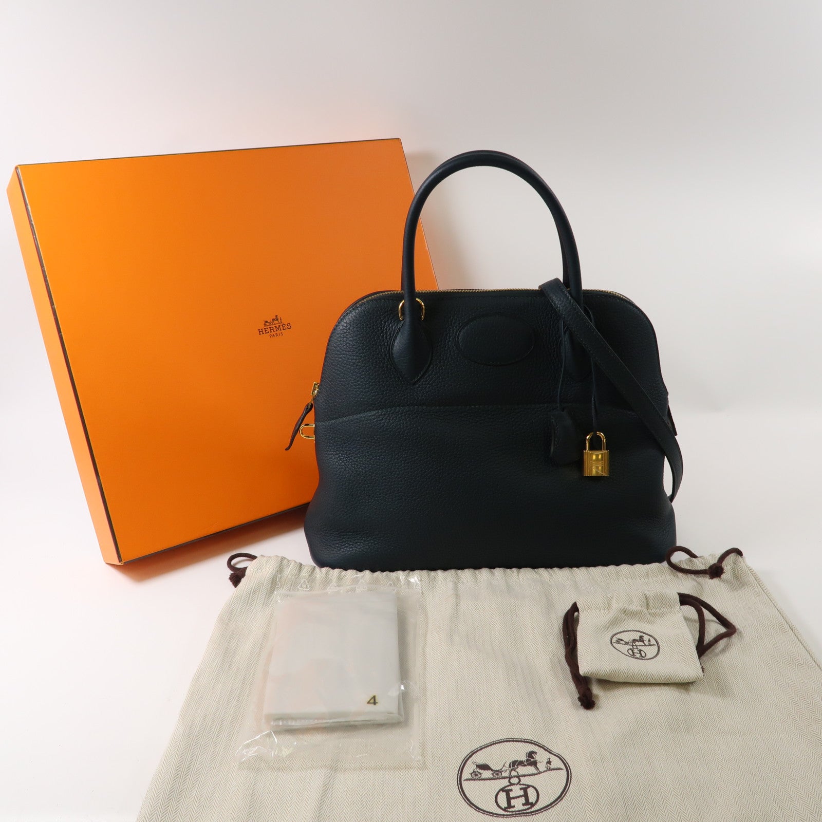 HERMES Clemence皮革Bolide 31銀扣手挽肩背兩用袋Colvert/鴨子藍