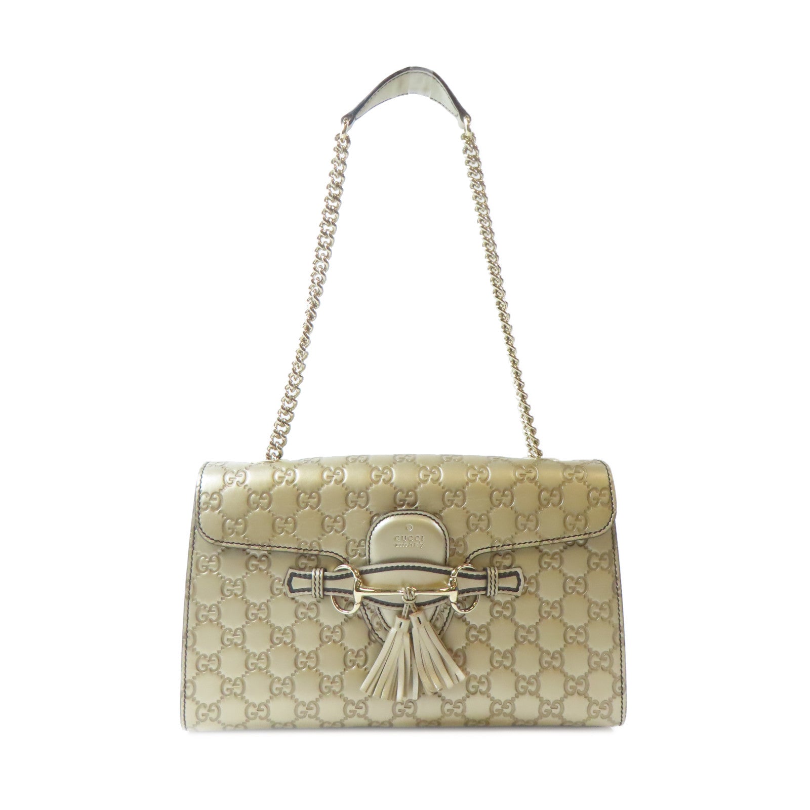 GUCCI 牛皮皮革Guccissima Chain Shoulder Bag金扣鏈帶肩背袋金色