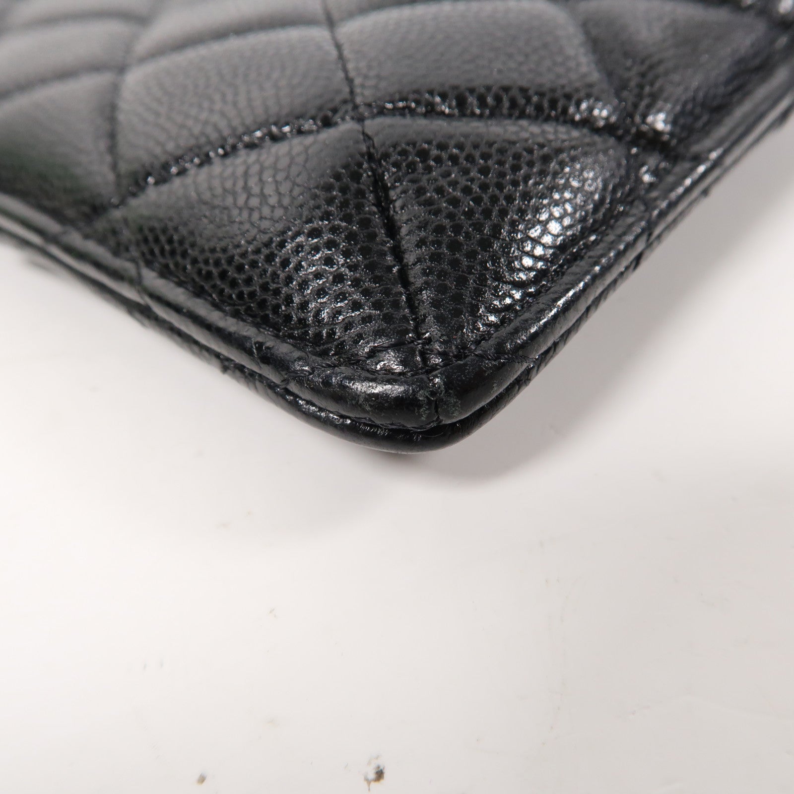 CHANEL 菱格Caviar皮革Zipper Long Wallet金扣拉鍊長錢包黑色