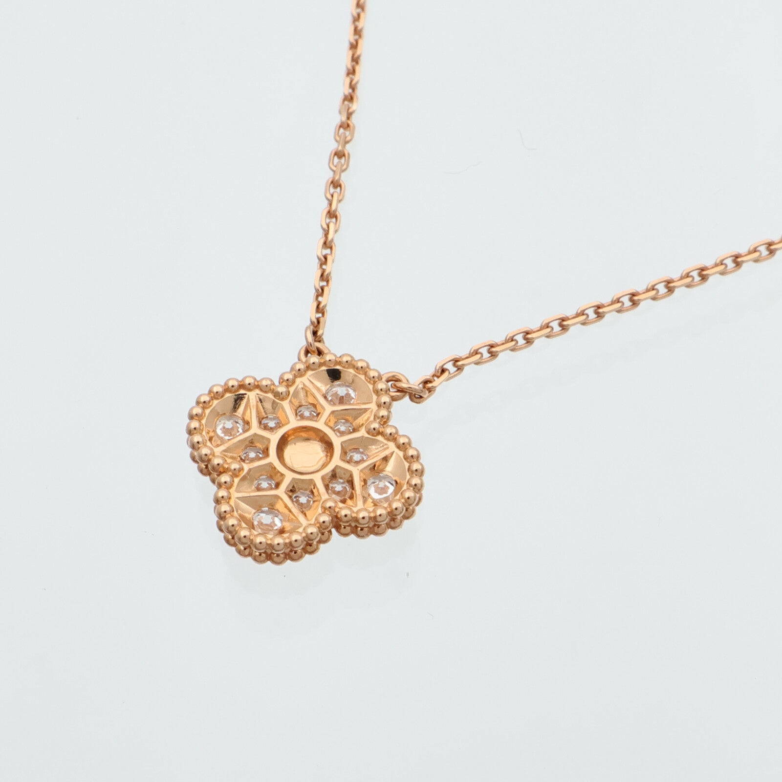 Van Cleef & Arpels 18K玫瑰金Vintage Alhambra Pendant Diamond鑽石項鍊