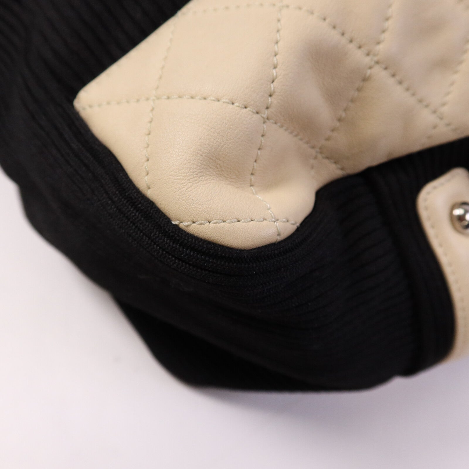 CHANEL 牛皮皮革/帆布Tote Bag銀扣肩背袋