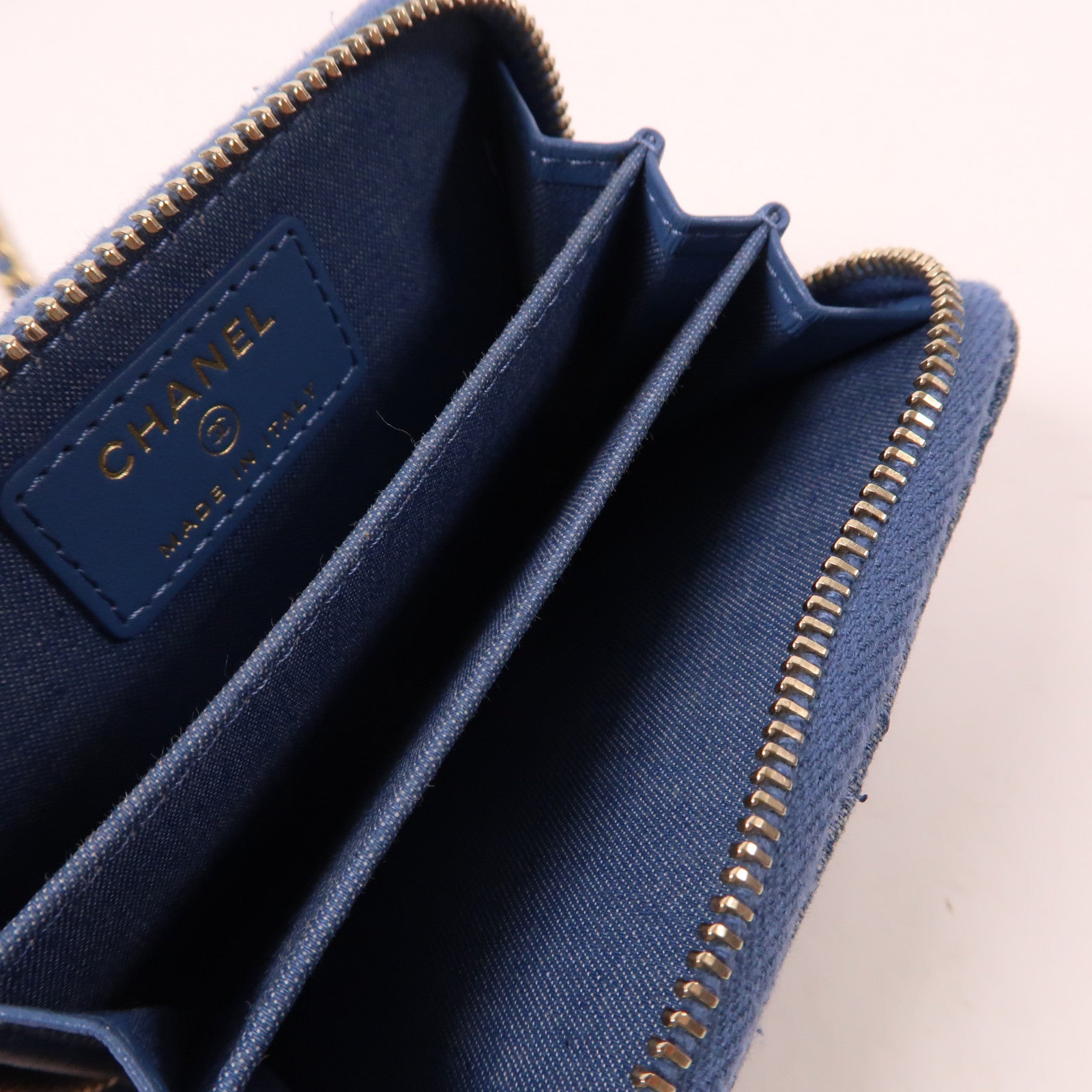 CHANEL 【激減優惠】菱格牛仔布Chain Shoulder Bag金扣鏈帶肩背袋藍色