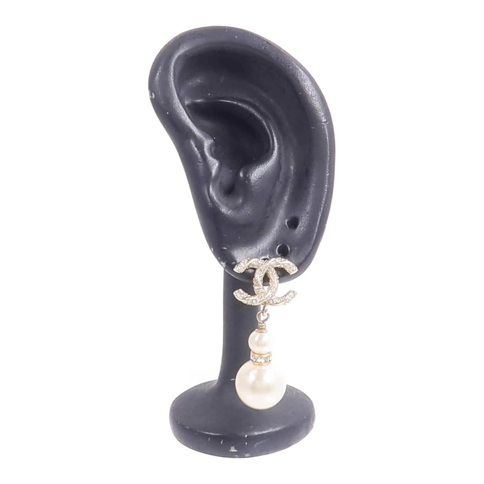 CHANEL 金屬CC Logo Double Pearl Earring耳環