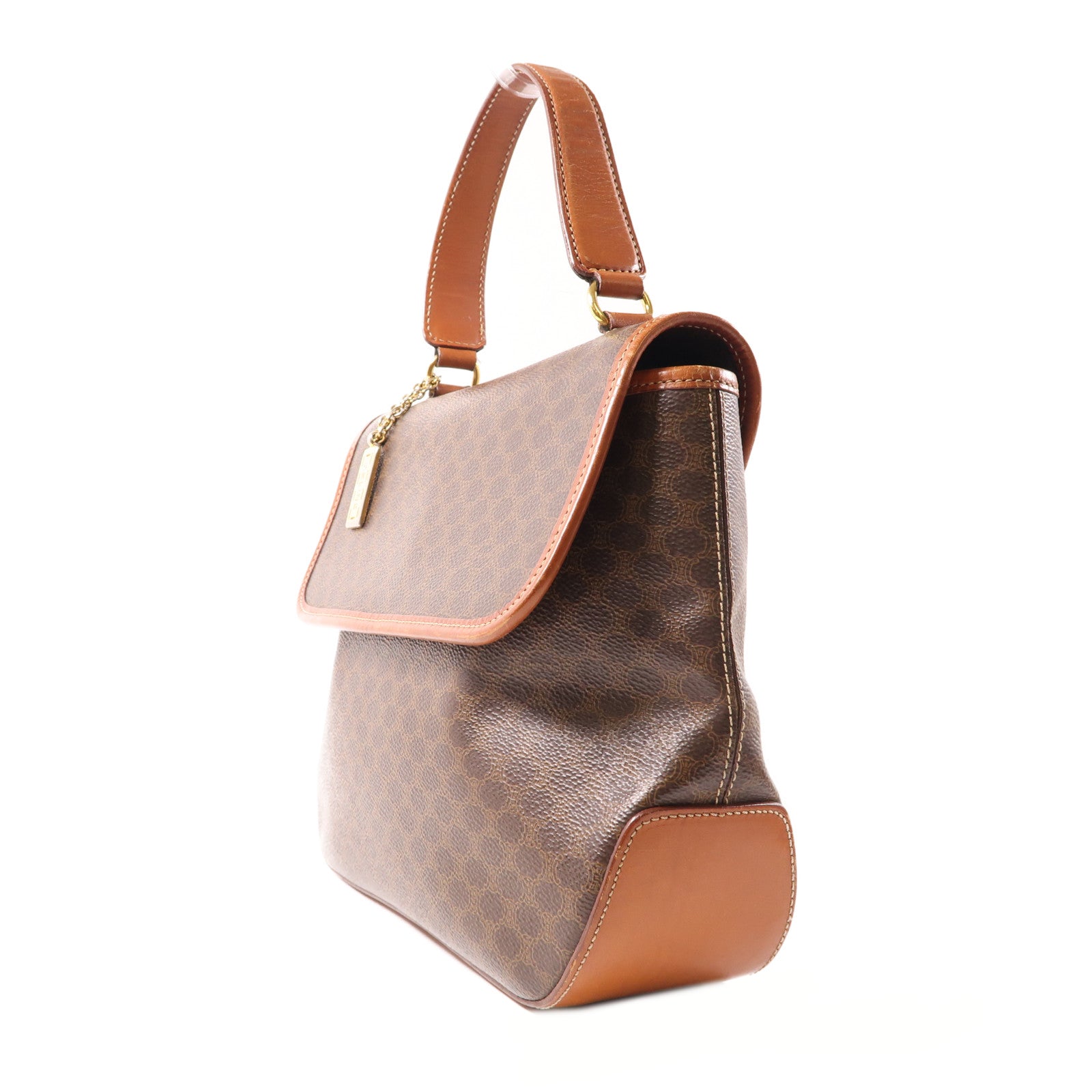 CELINE 塗層帆布2 Way Shoulder金扣手挽肩背兩用袋棕色