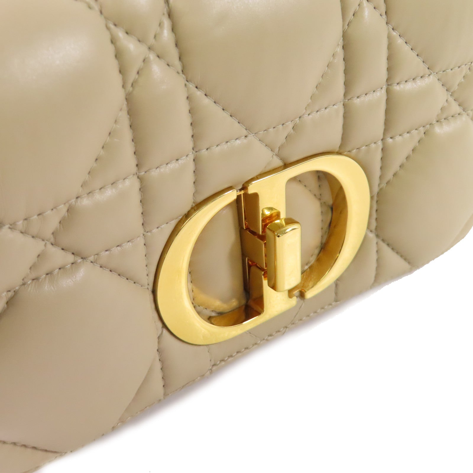 Dior 菱格羊皮皮革Caro Small Chain Shoulder Bag金扣鏈帶肩背袋杏色